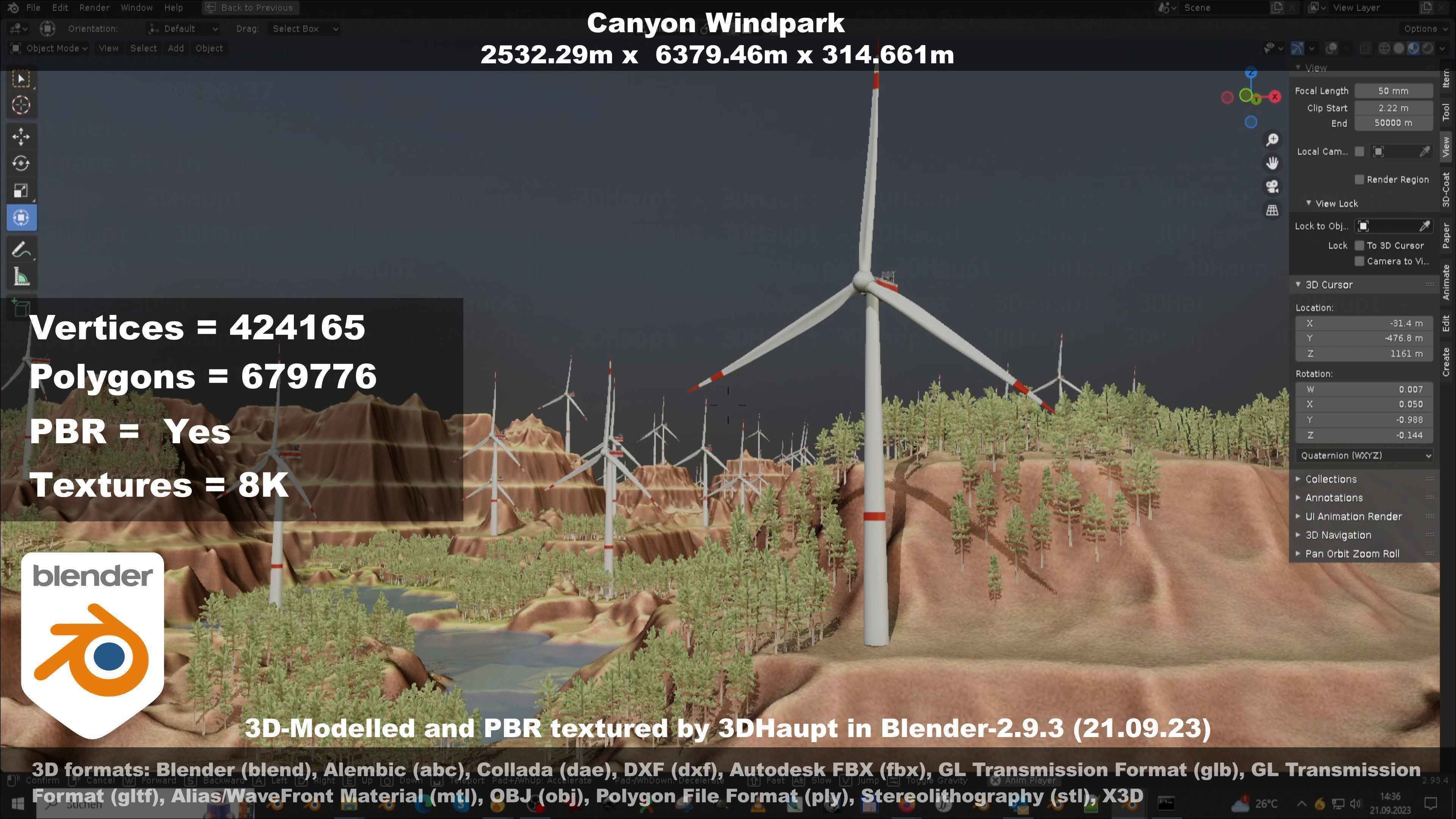 Canyon Windfarm Scene Low-poly 3D model_121