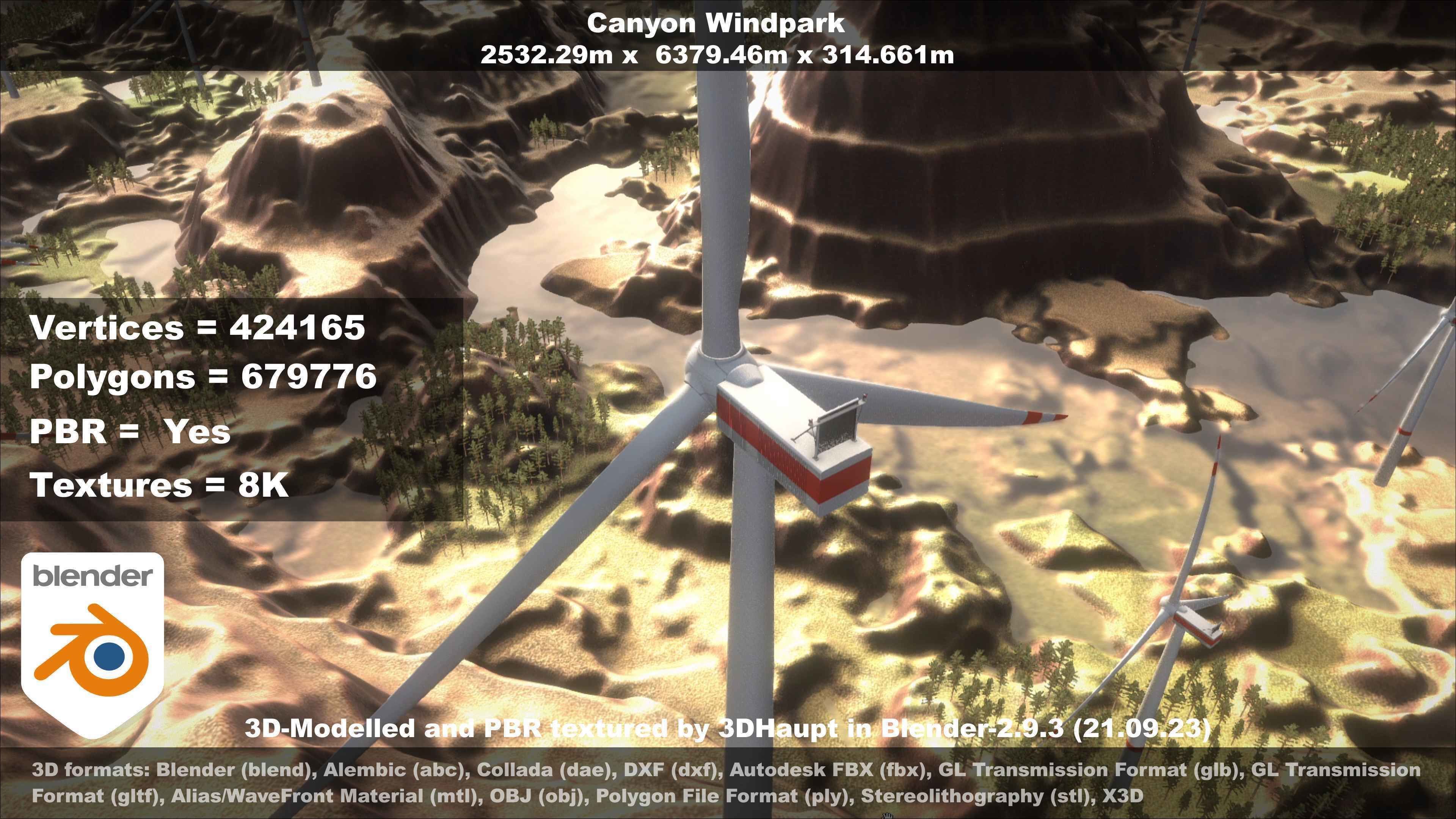 Canyon Windfarm Scene Low-poly 3D model_146