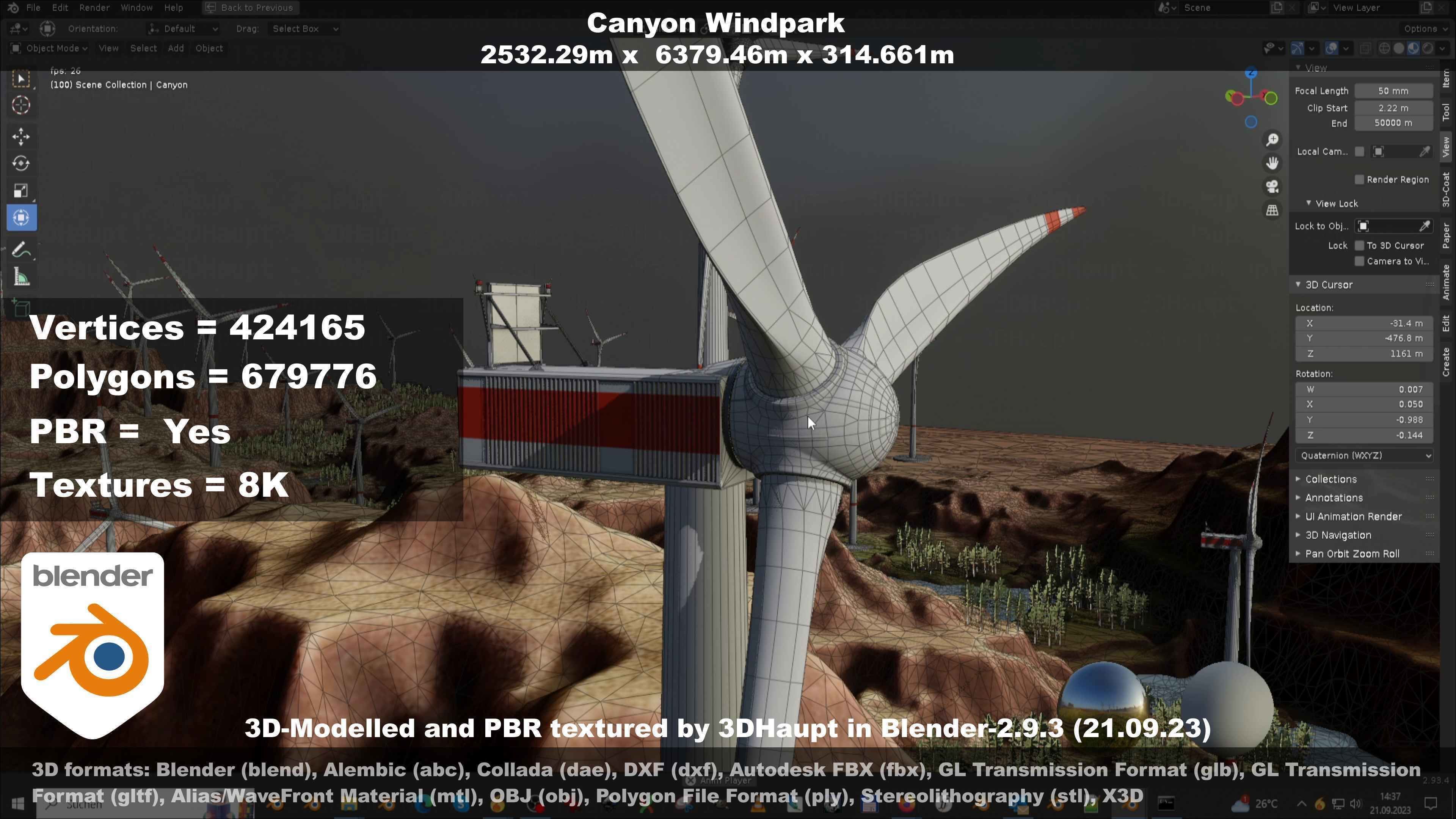 Canyon Windfarm Scene Low-poly 3D model_131
