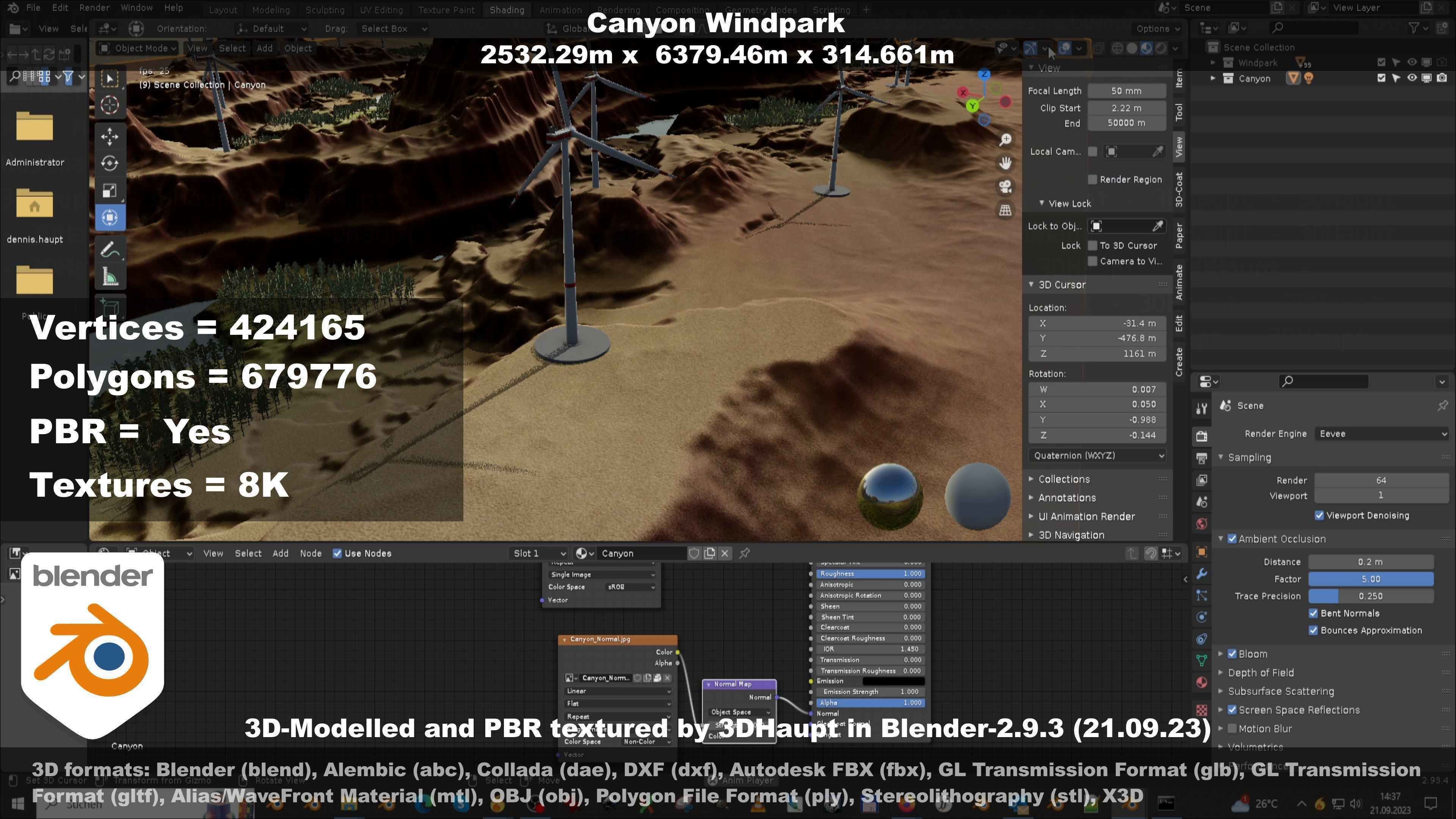 Canyon Windfarm Scene Low-poly 3D model_65
