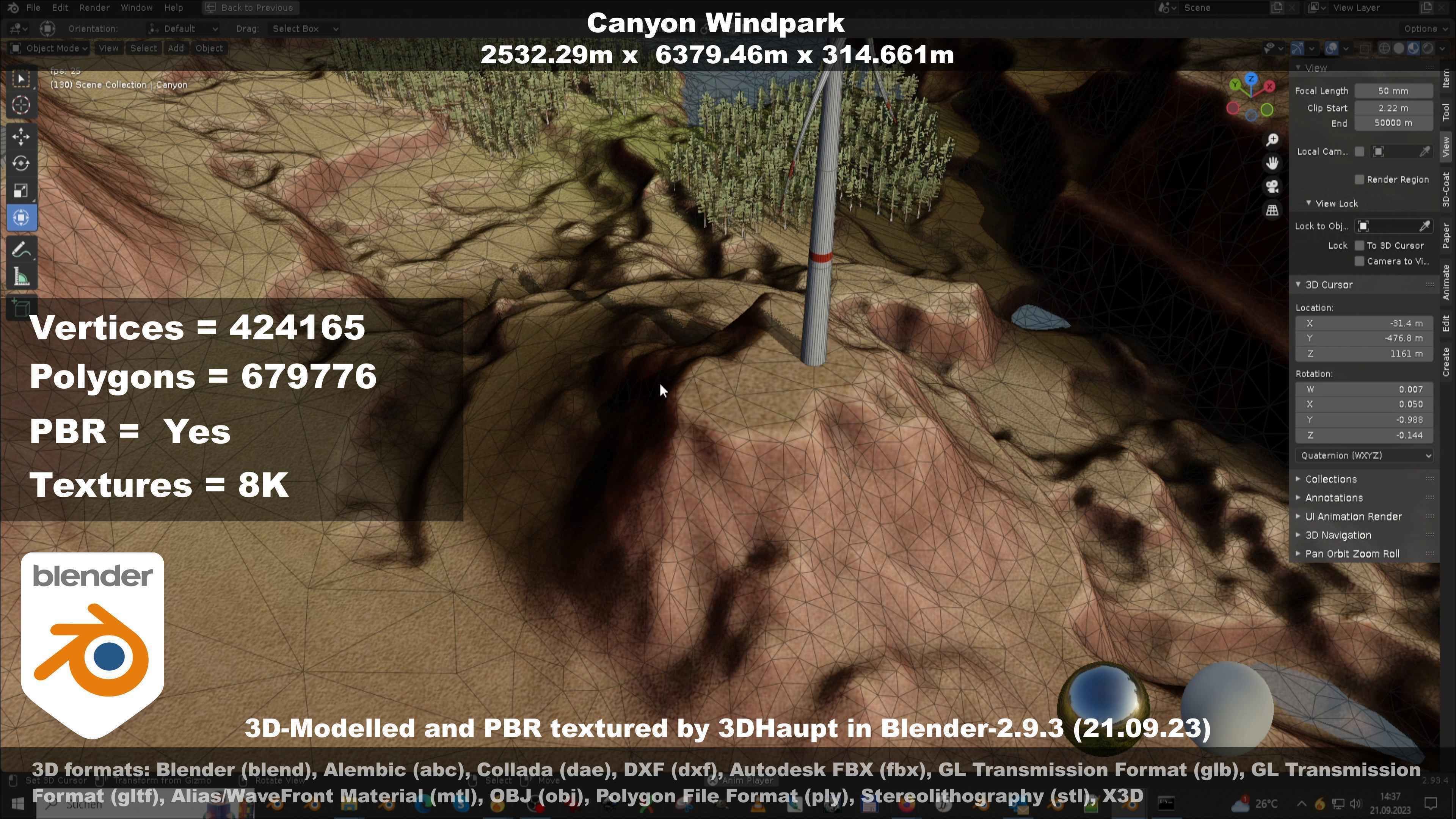 Canyon Windfarm Scene Low-poly 3D model_99