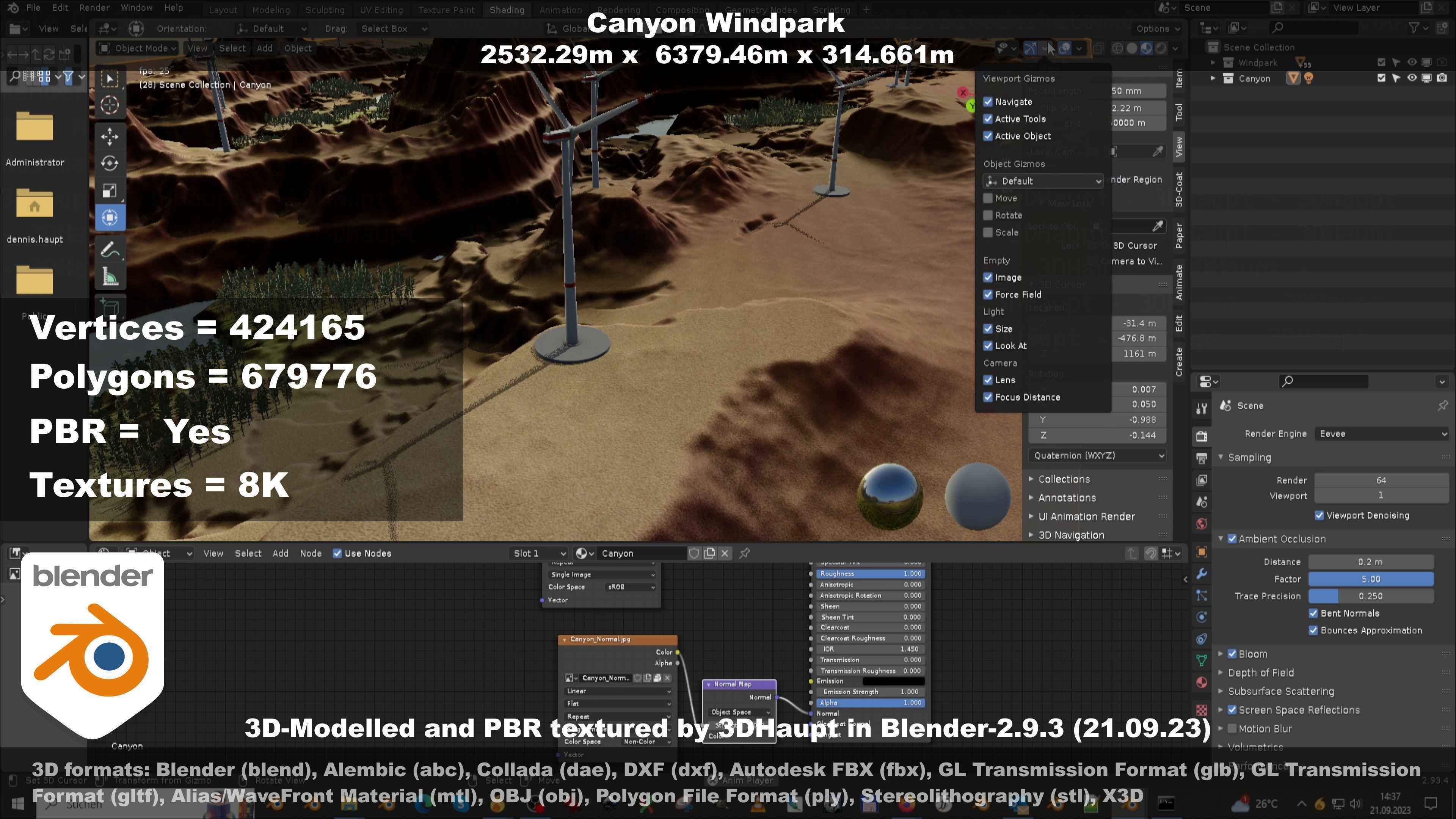 Canyon Windfarm Scene Low-poly 3D model_130
