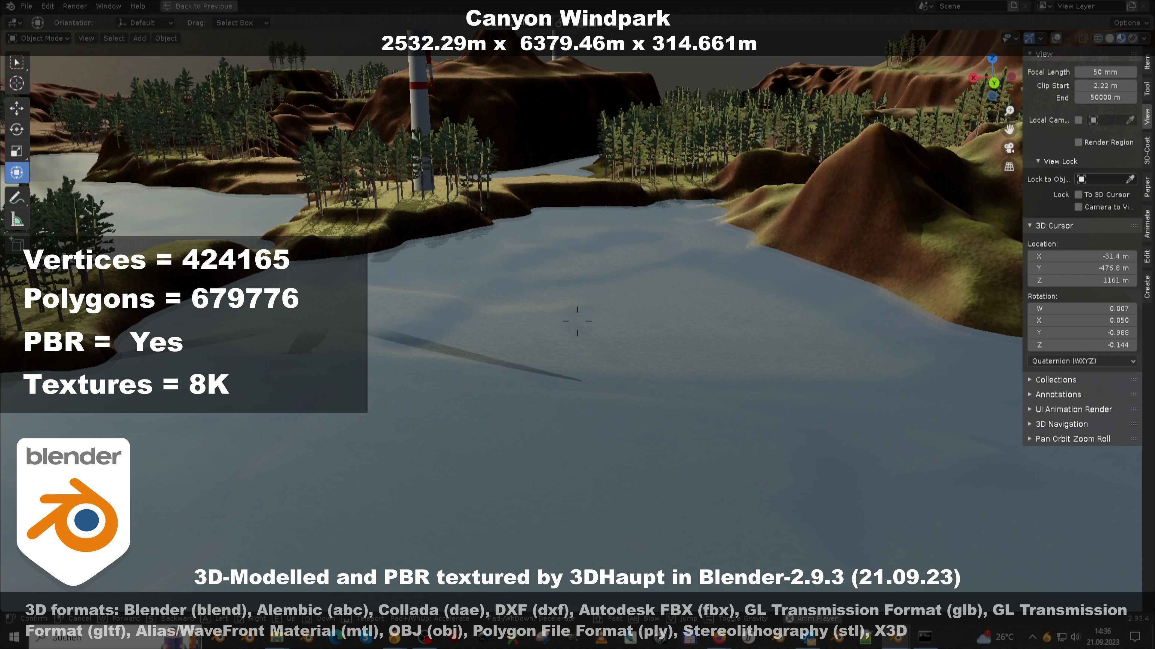 Canyon Windfarm Scene Low-poly 3D model_42