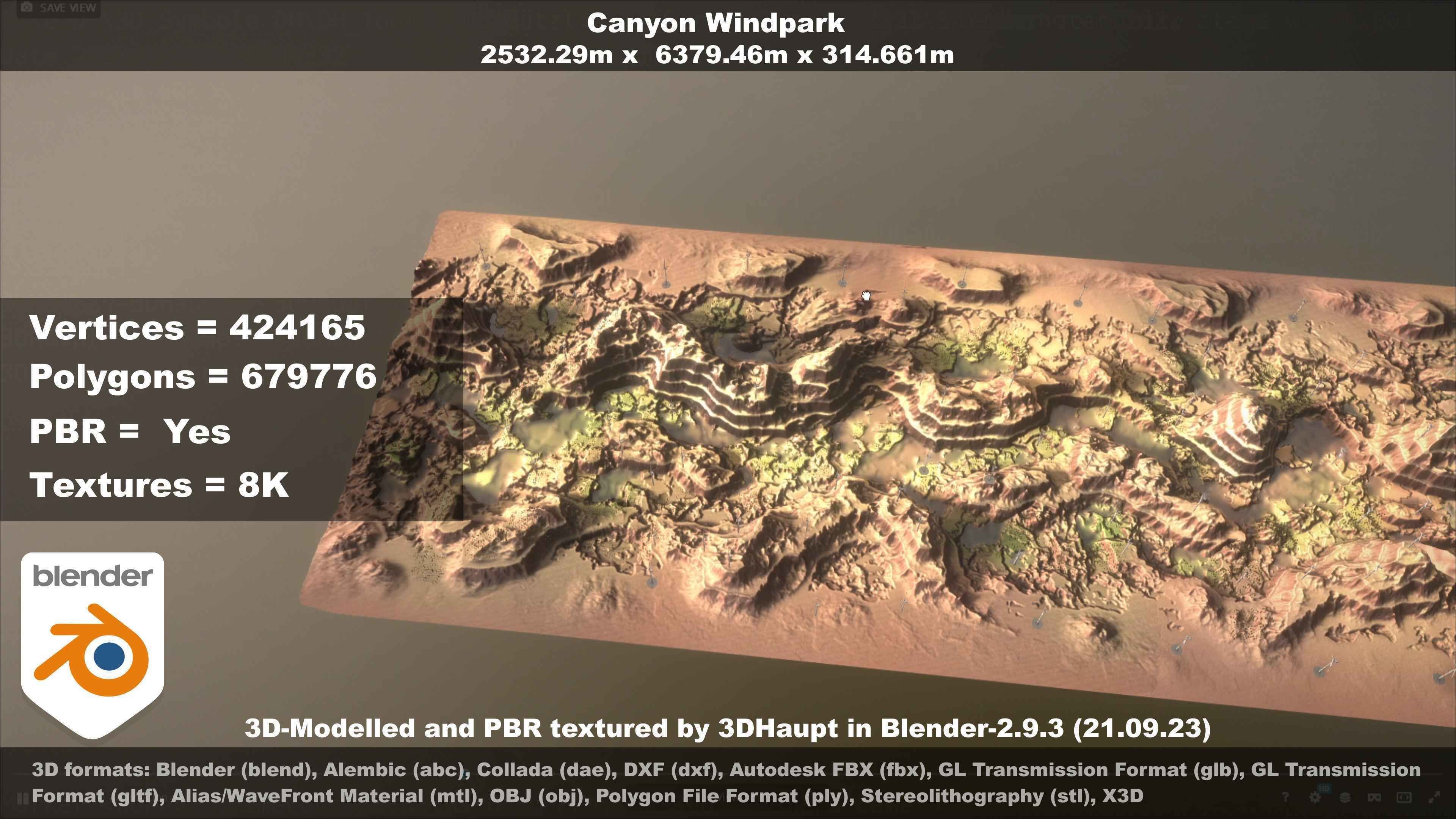 Canyon Windfarm Scene Low-poly 3D model_142