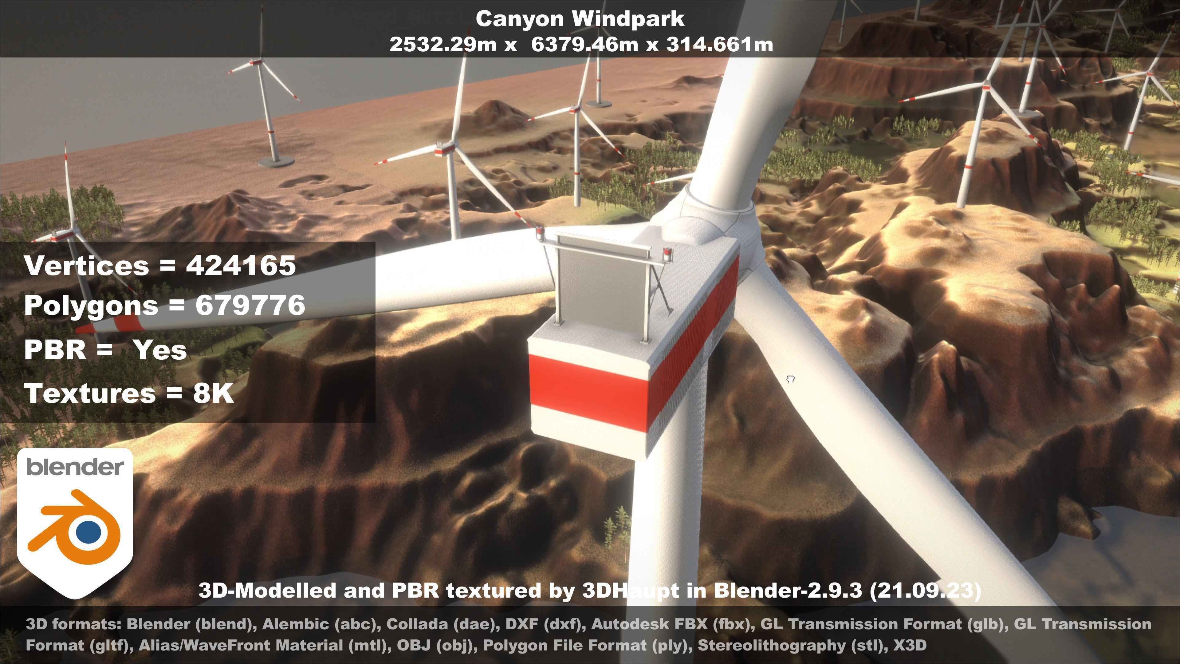 Canyon Windfarm Scene Low-poly 3D model_57