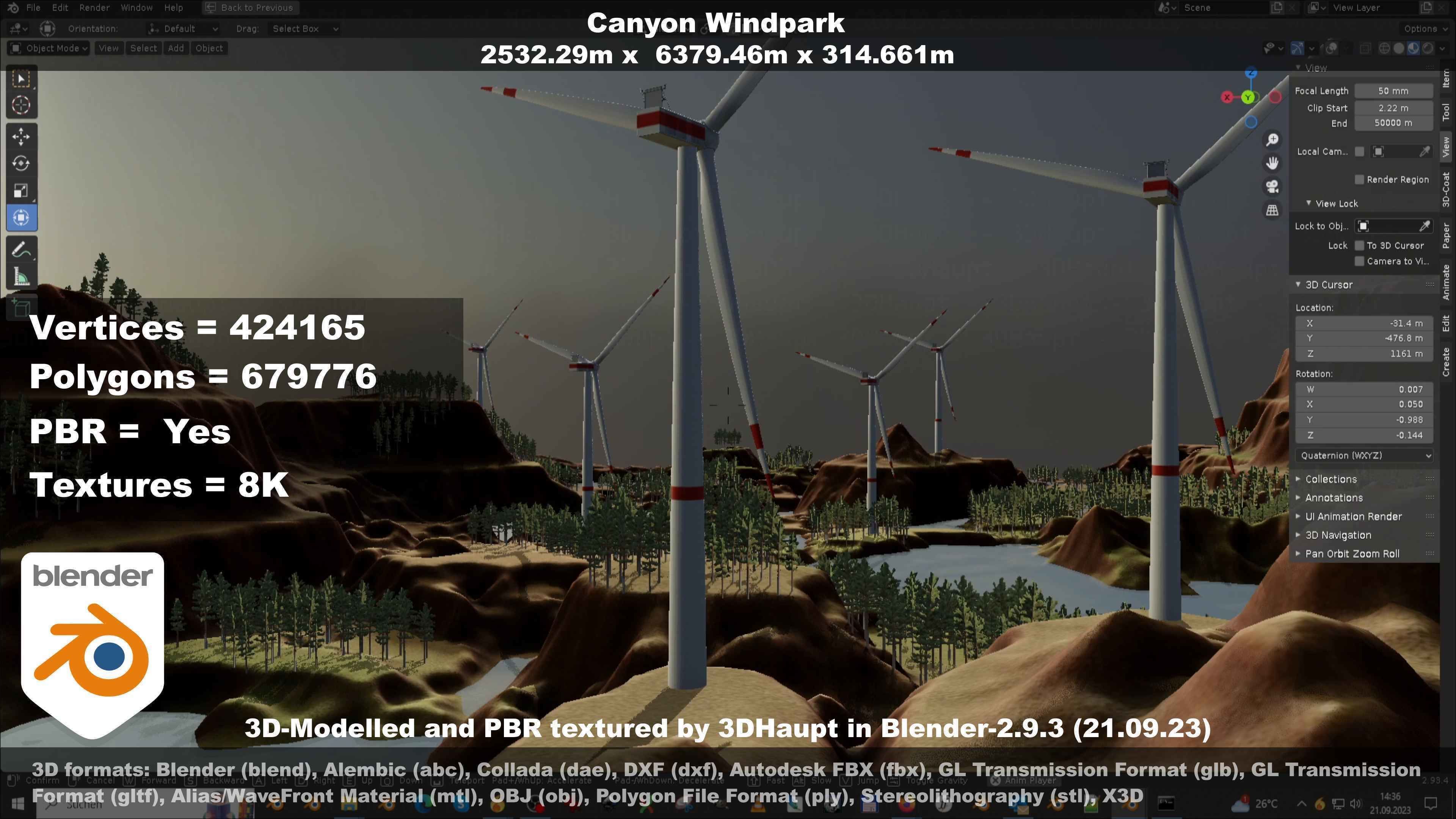 Canyon Windfarm Scene Low-poly 3D model_110