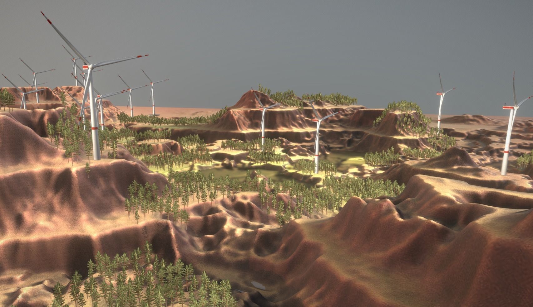 Canyon Windfarm Scene Low-poly 3D model_14