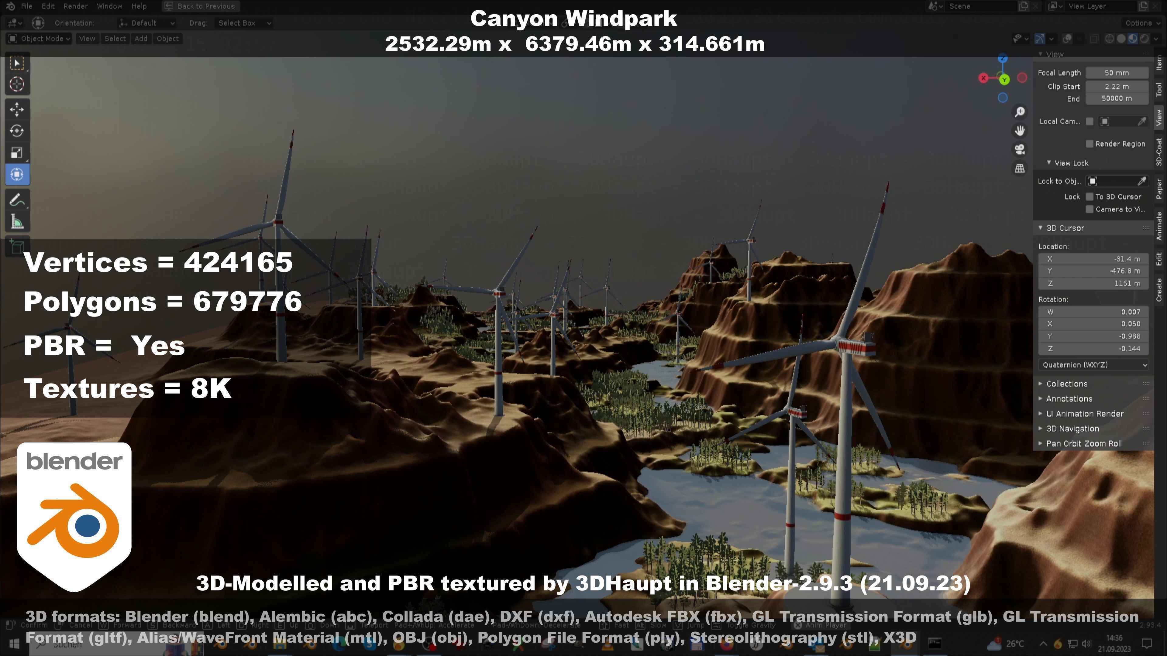 Canyon Windfarm Scene Low-poly 3D model_112