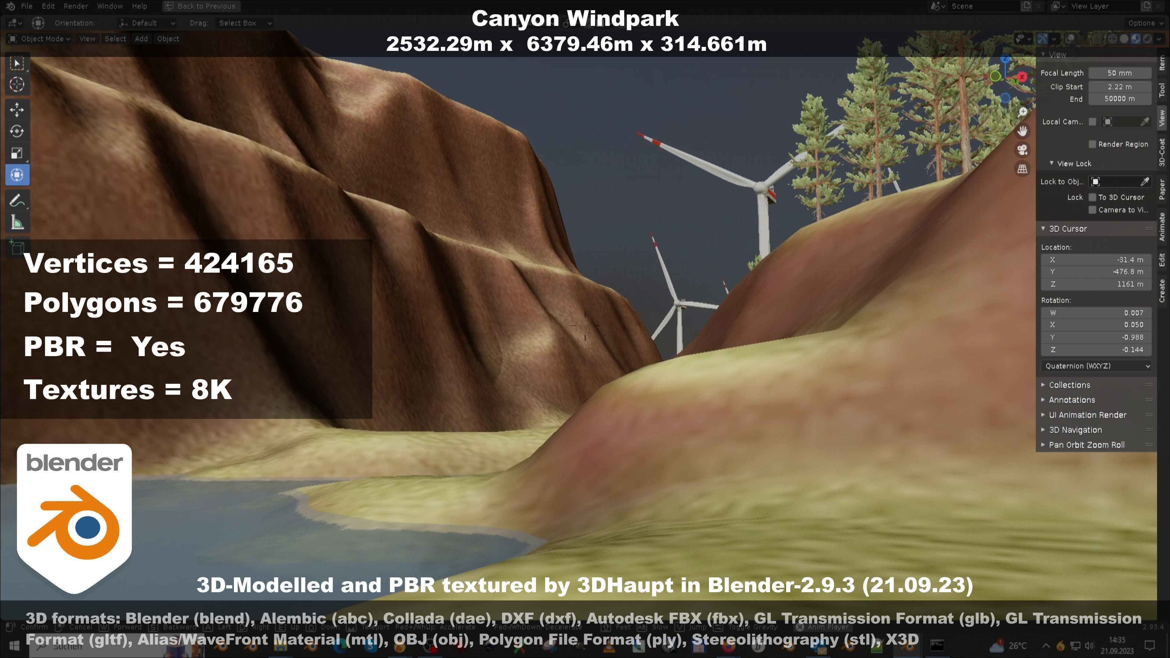 Canyon Windfarm Scene Low-poly 3D model_115