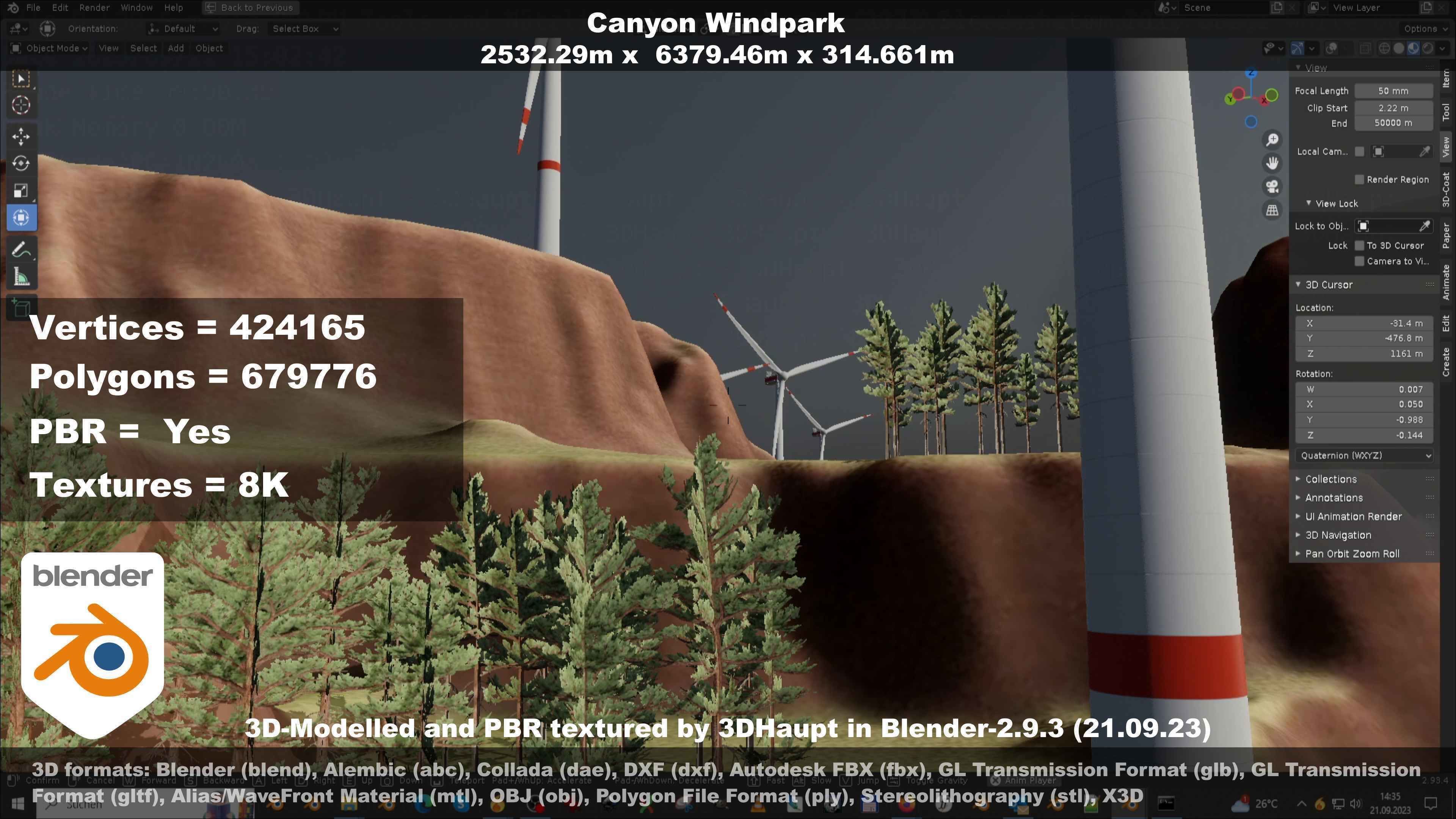 Canyon Windfarm Scene Low-poly 3D model_143