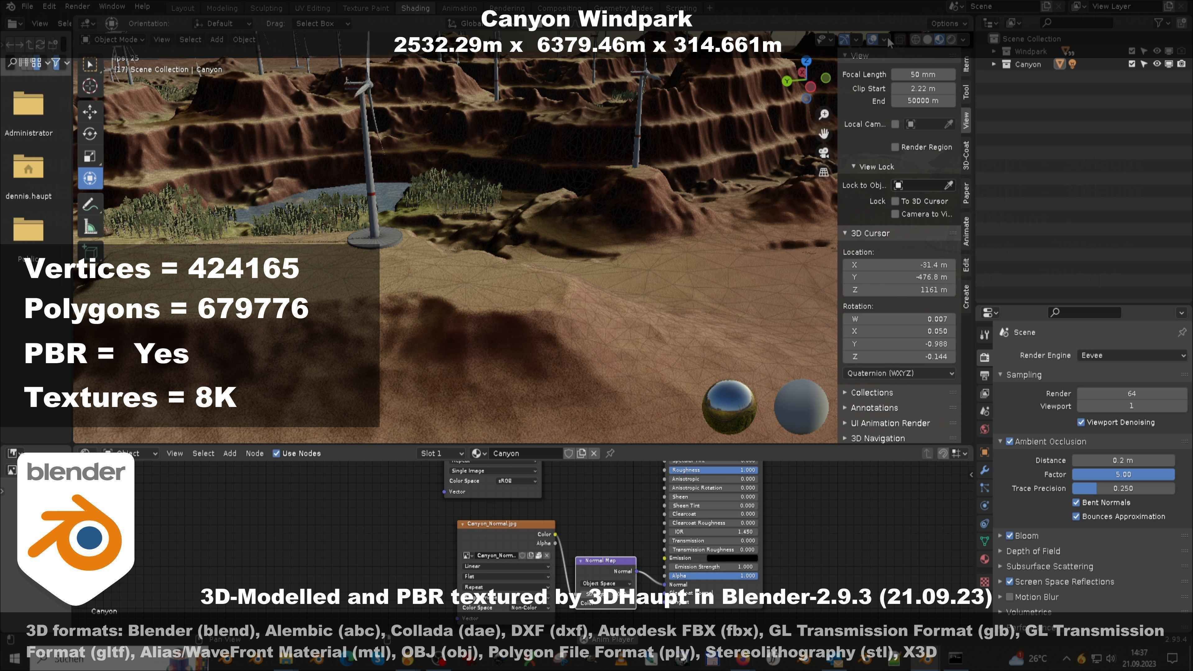 Canyon Windfarm Scene Low-poly 3D model_71