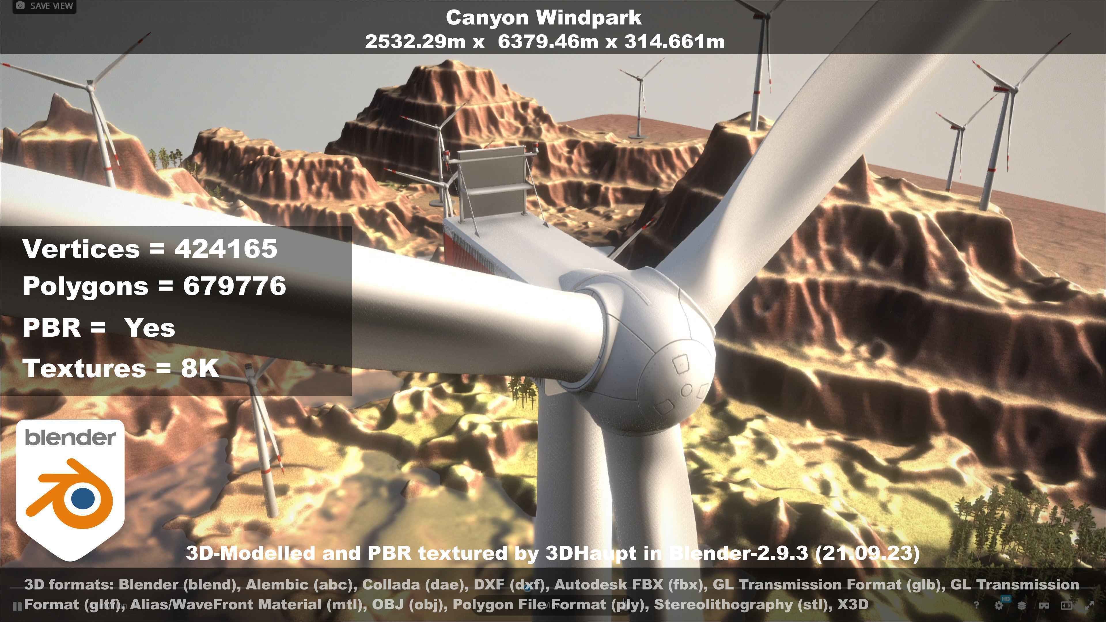 Canyon Windfarm Scene Low-poly 3D model_60