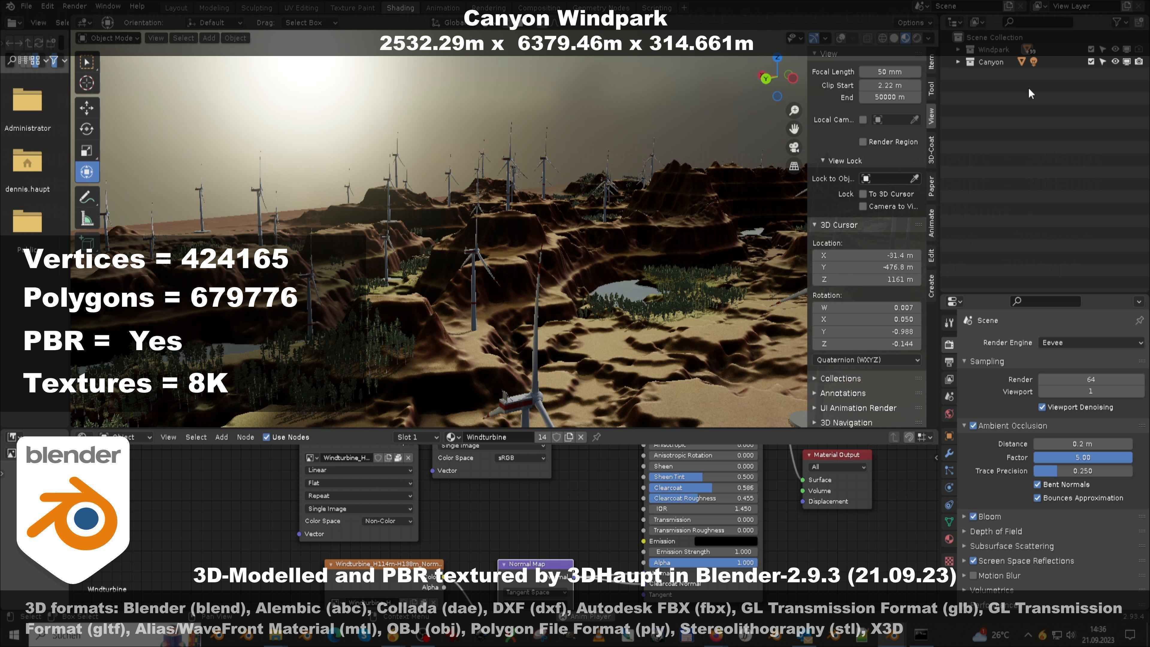 Canyon Windfarm Scene Low-poly 3D model_124