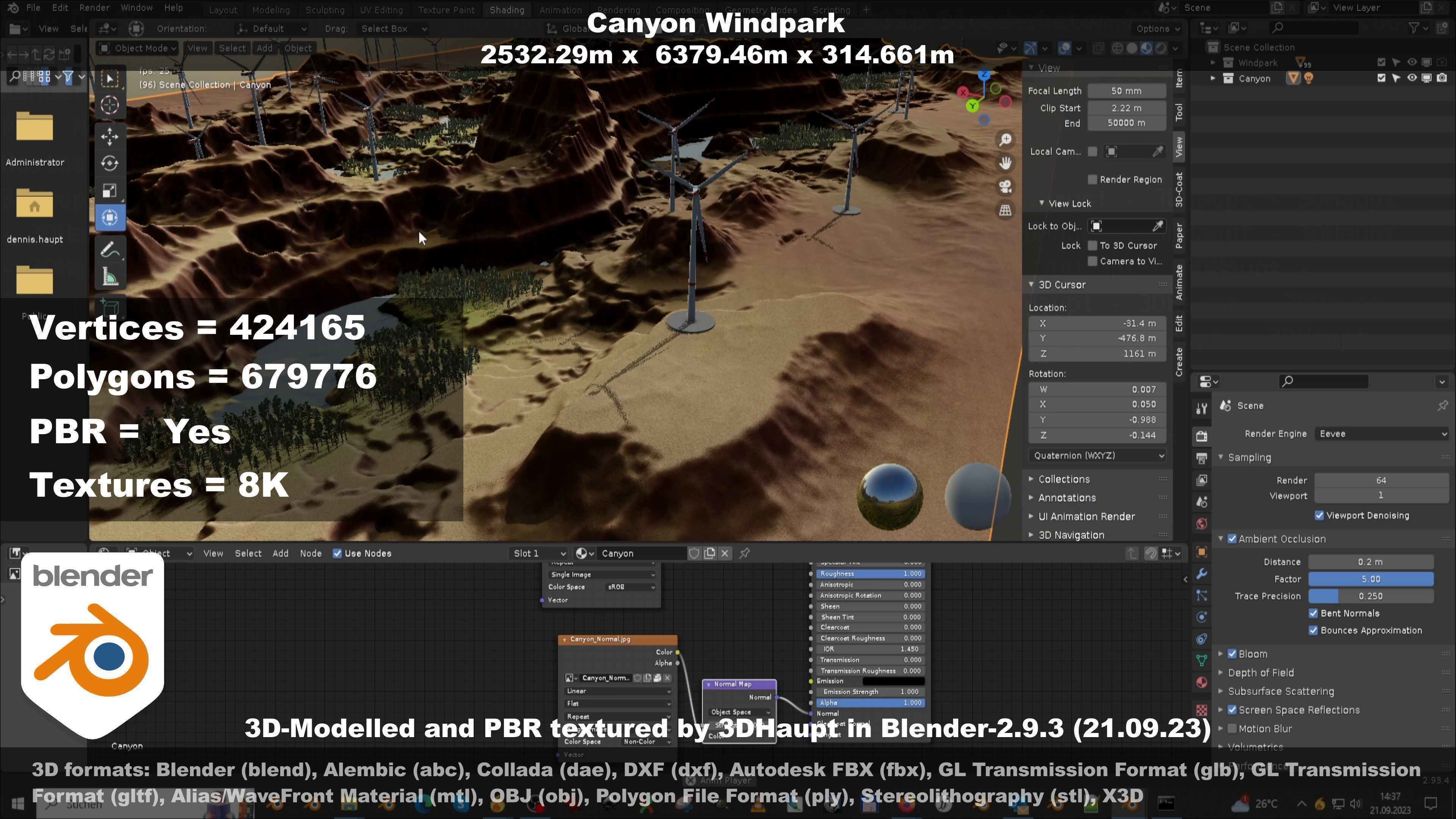 Canyon Windfarm Scene Low-poly 3D model_127