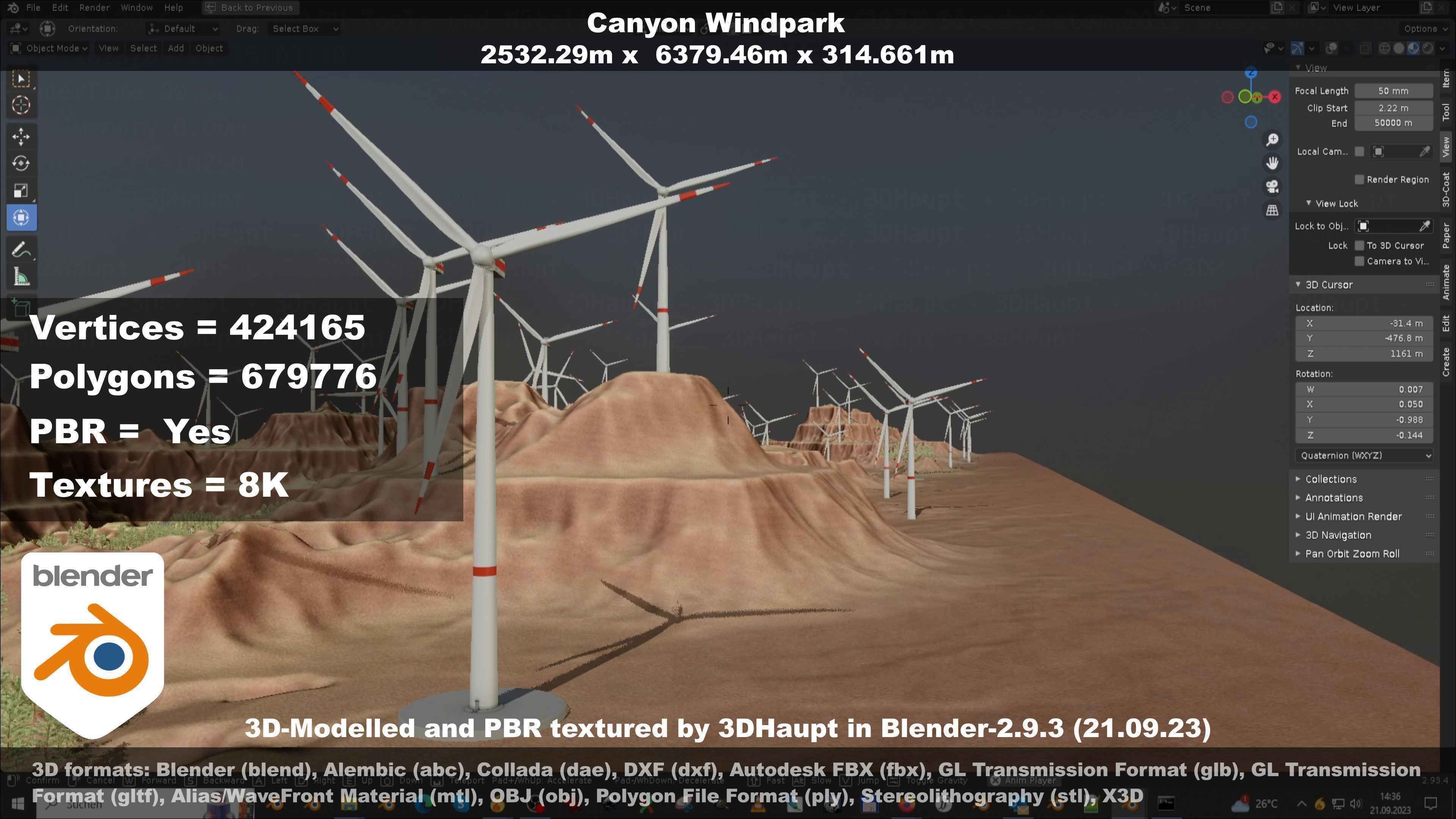 Canyon Windfarm Scene Low-poly 3D model_113