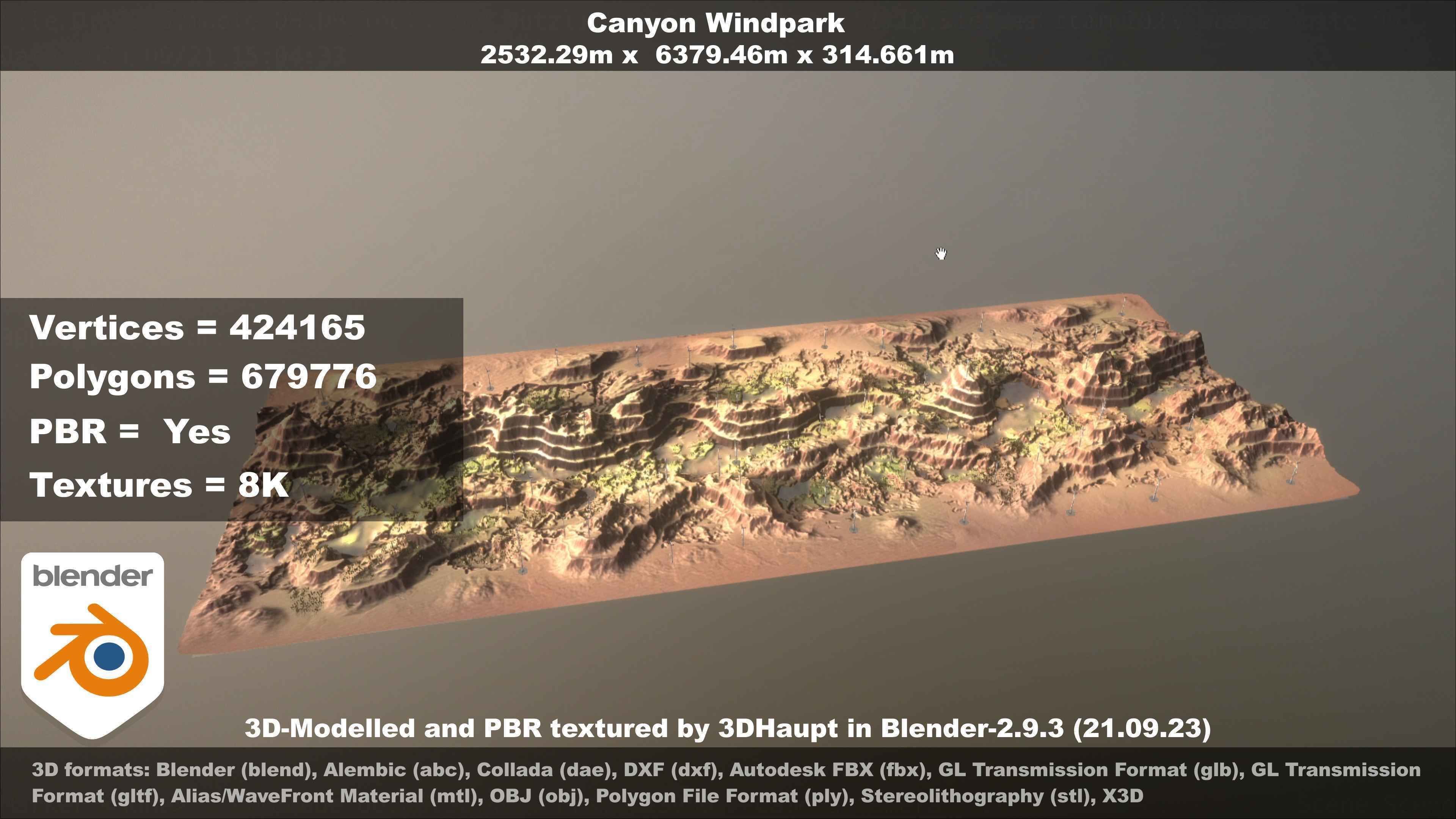 Canyon Windfarm Scene Low-poly 3D model_31