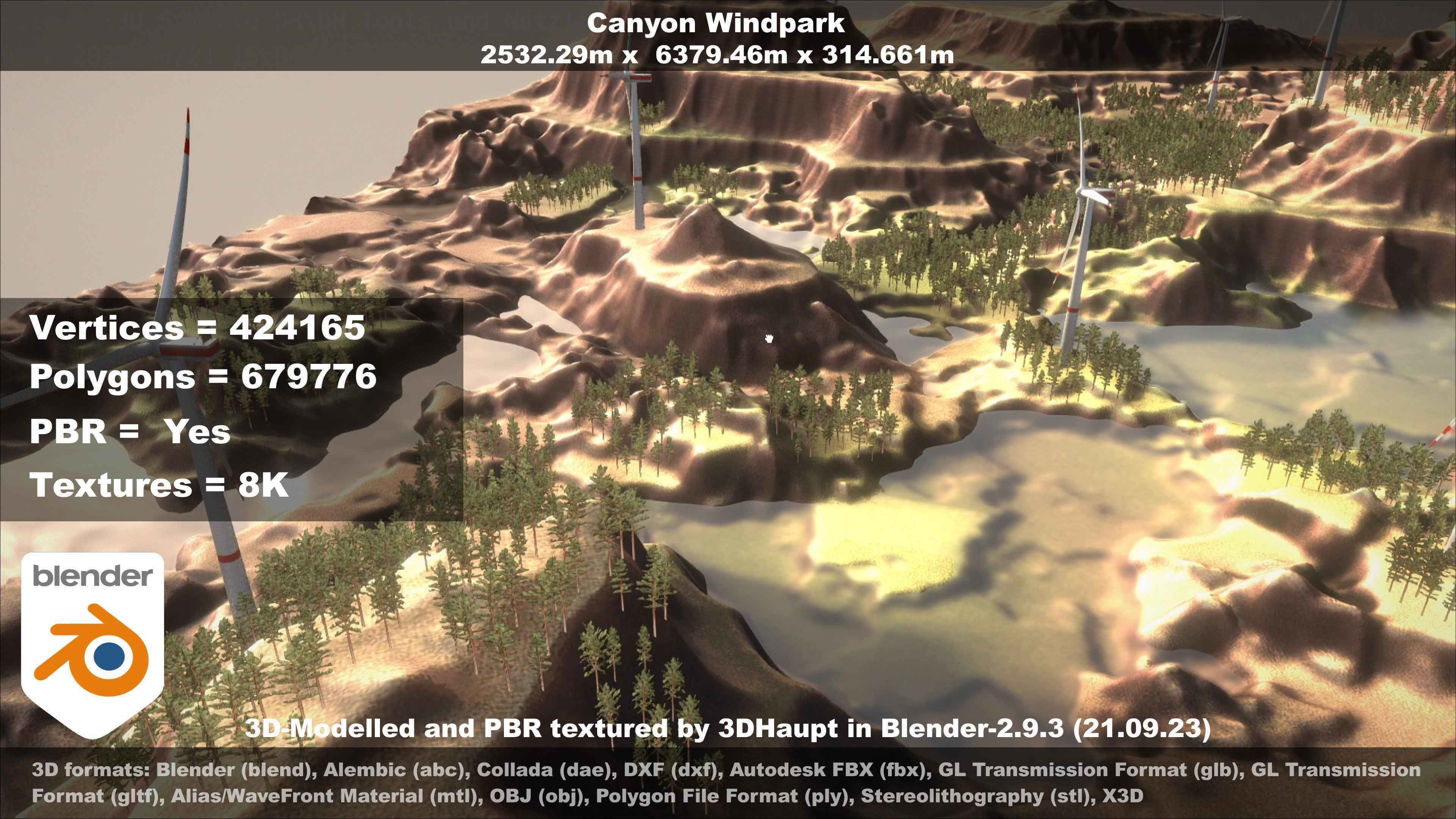 Canyon Windfarm Scene Low-poly 3D model_94