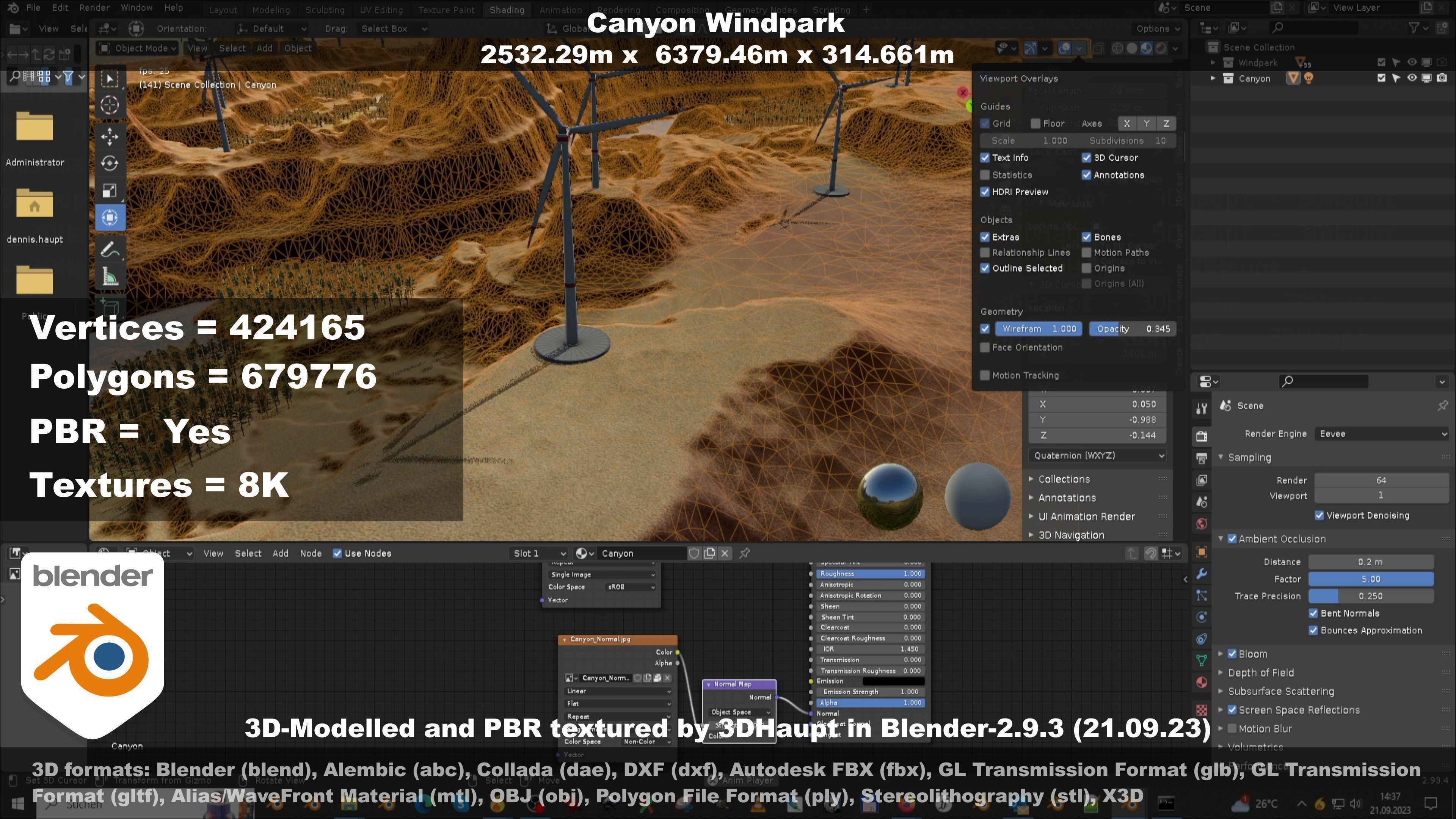 Canyon Windfarm Scene Low-poly 3D model_144