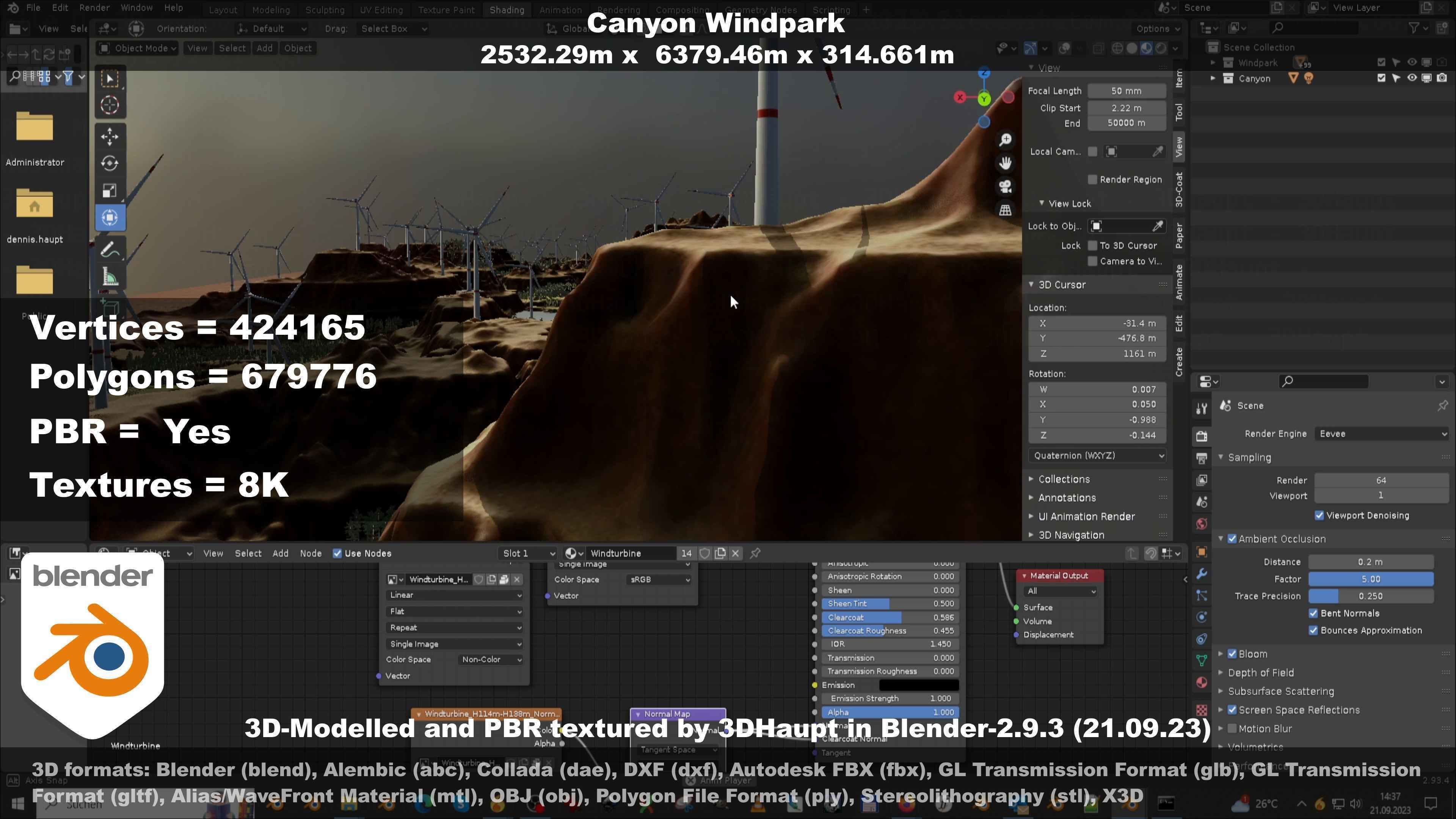 Canyon Windfarm Scene Low-poly 3D model_109