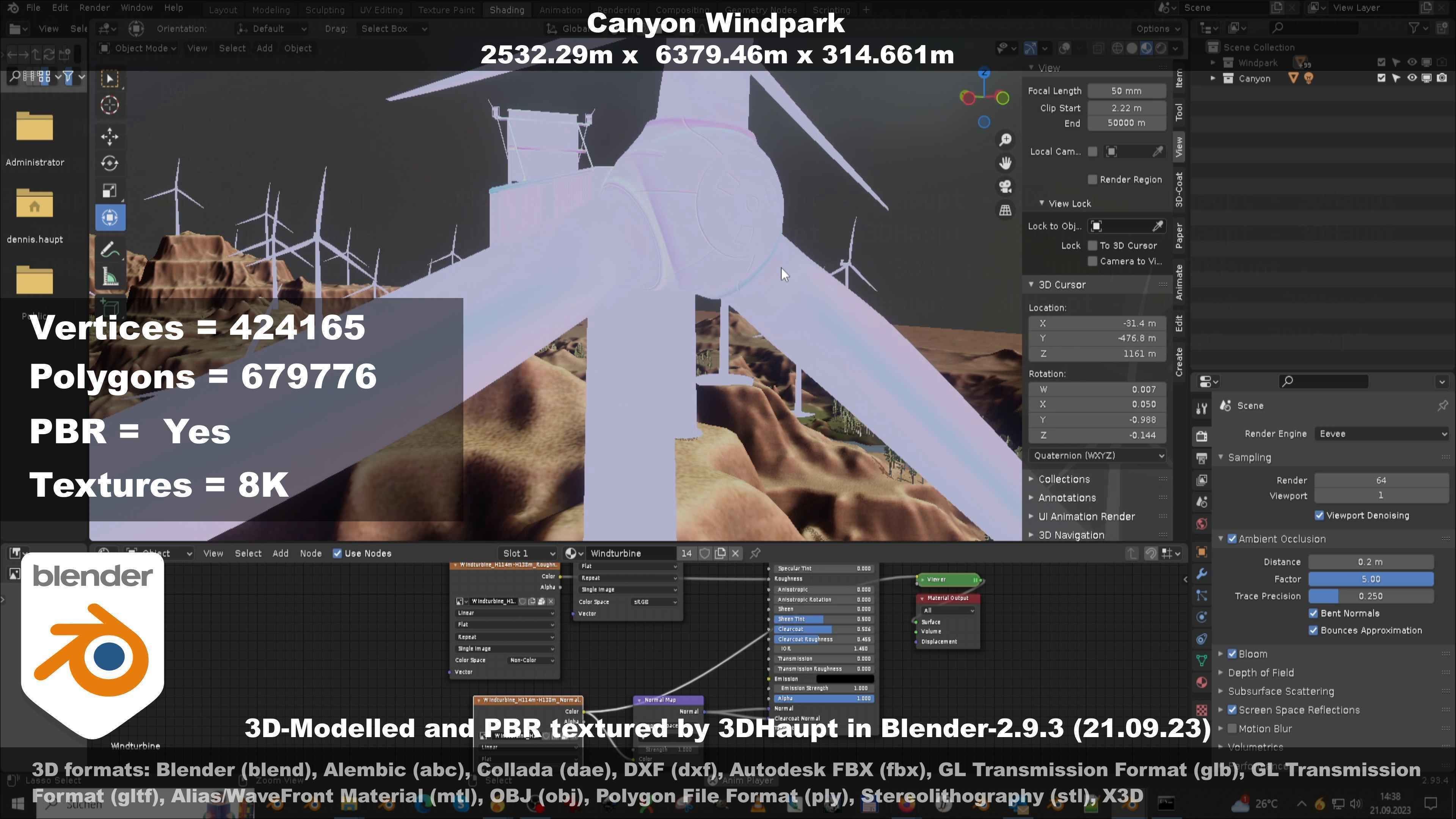 Canyon Windfarm Scene Low-poly 3D model_117