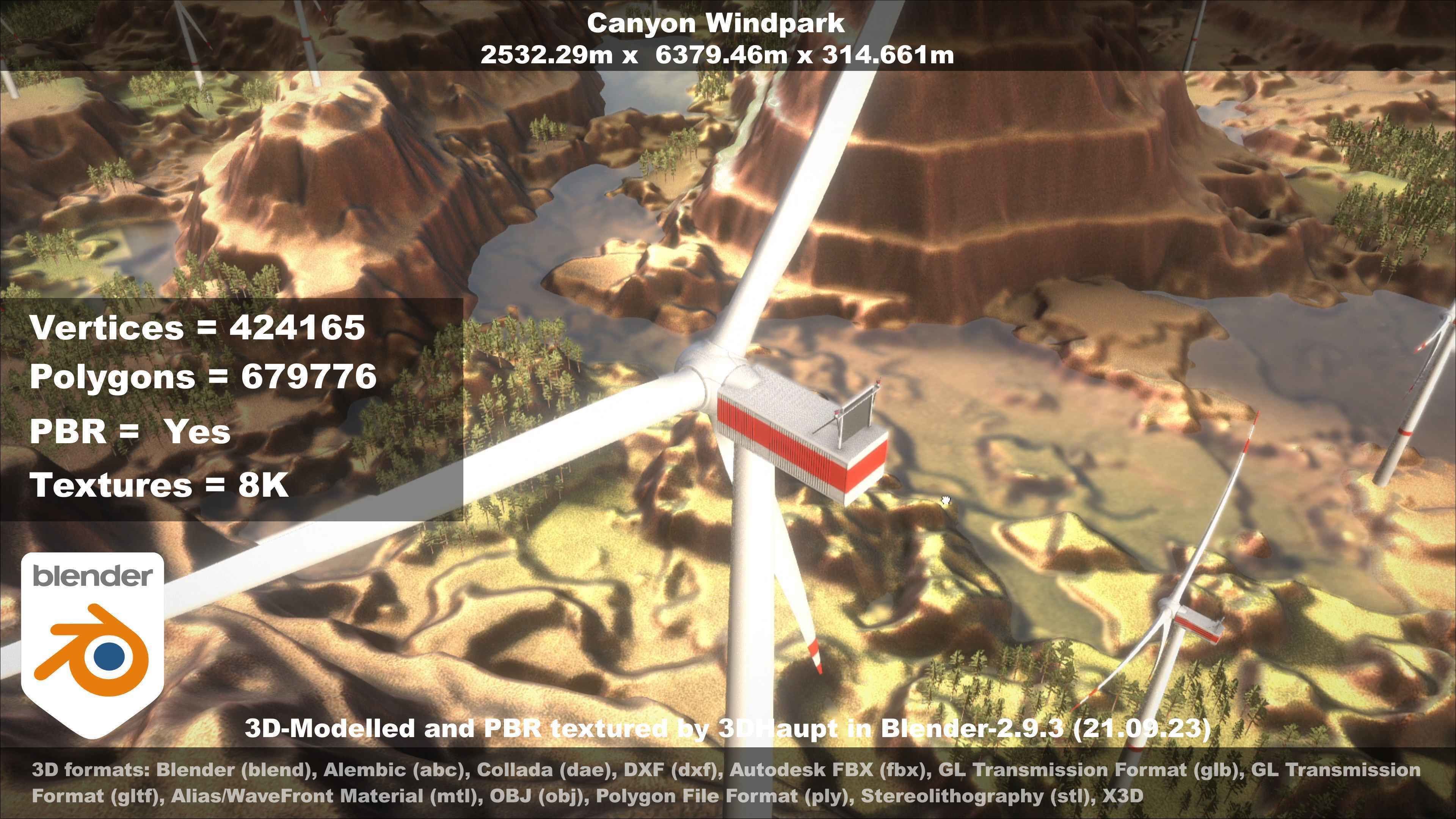 Canyon Windfarm Scene Low-poly 3D model_98