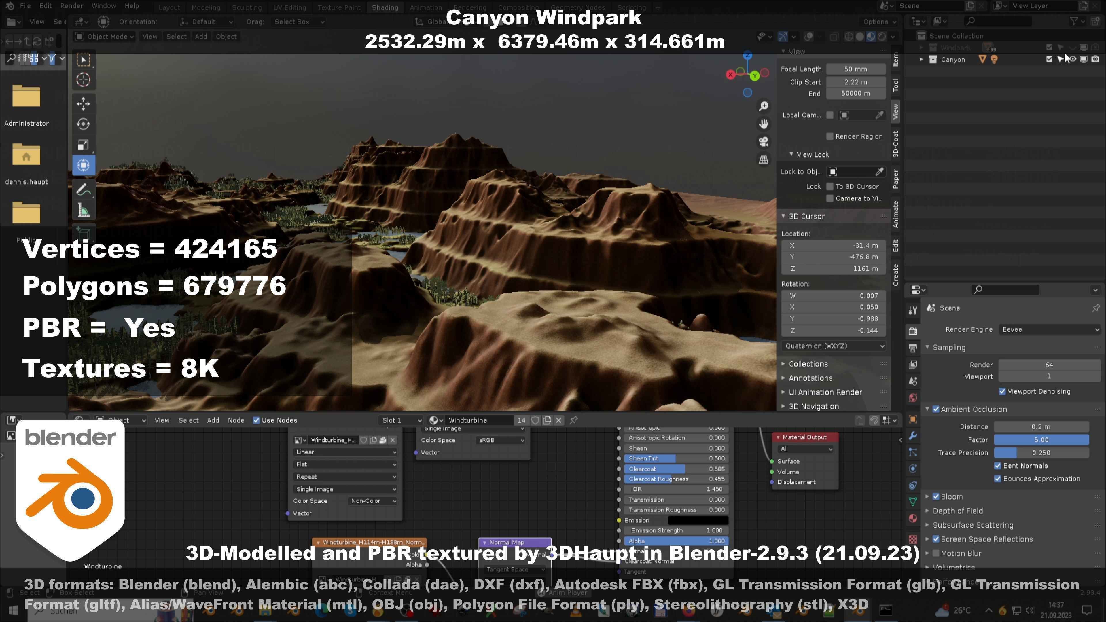 Canyon Windfarm Scene Low-poly 3D model_46