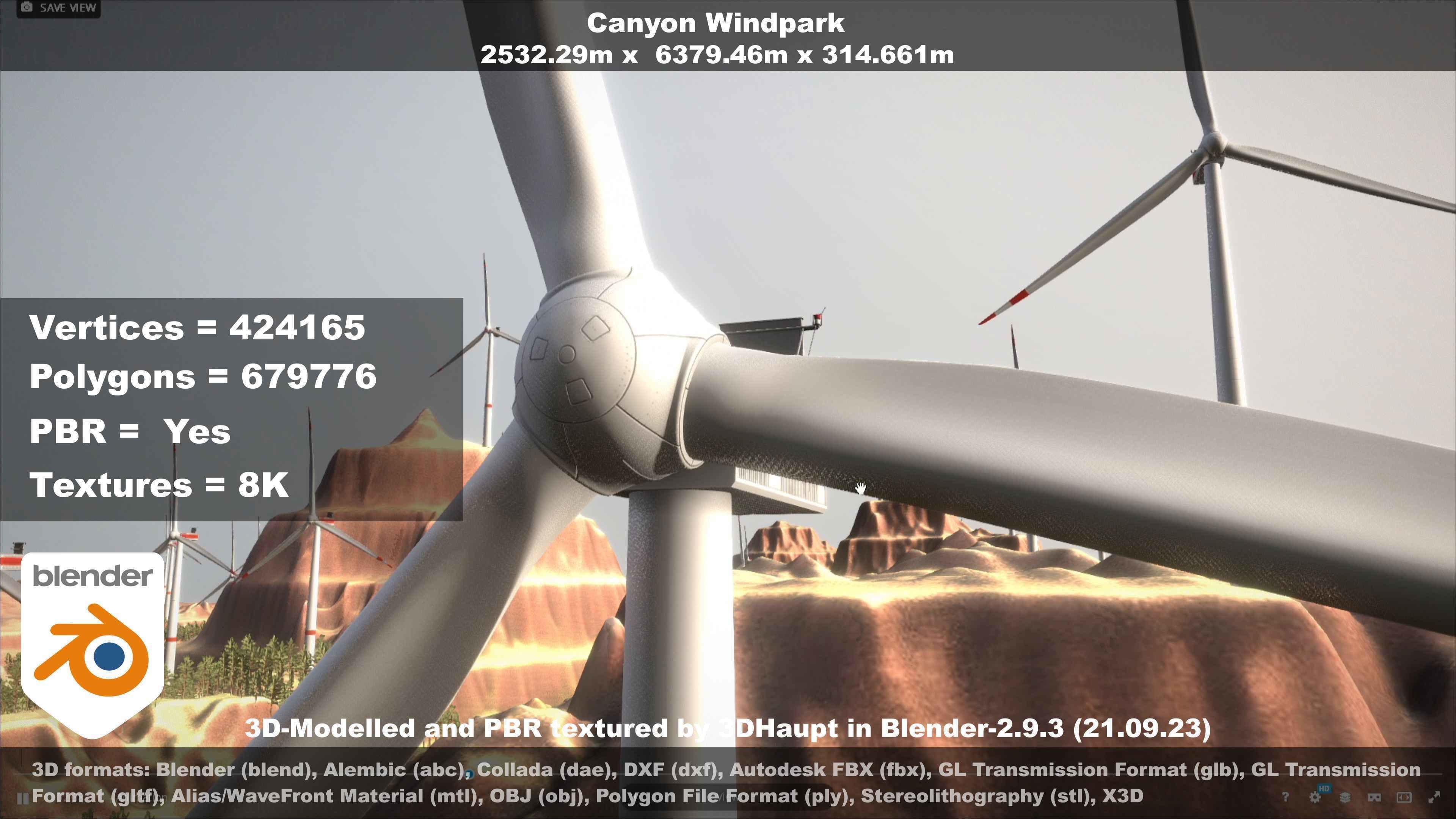 Canyon Windfarm Scene Low-poly 3D model_33