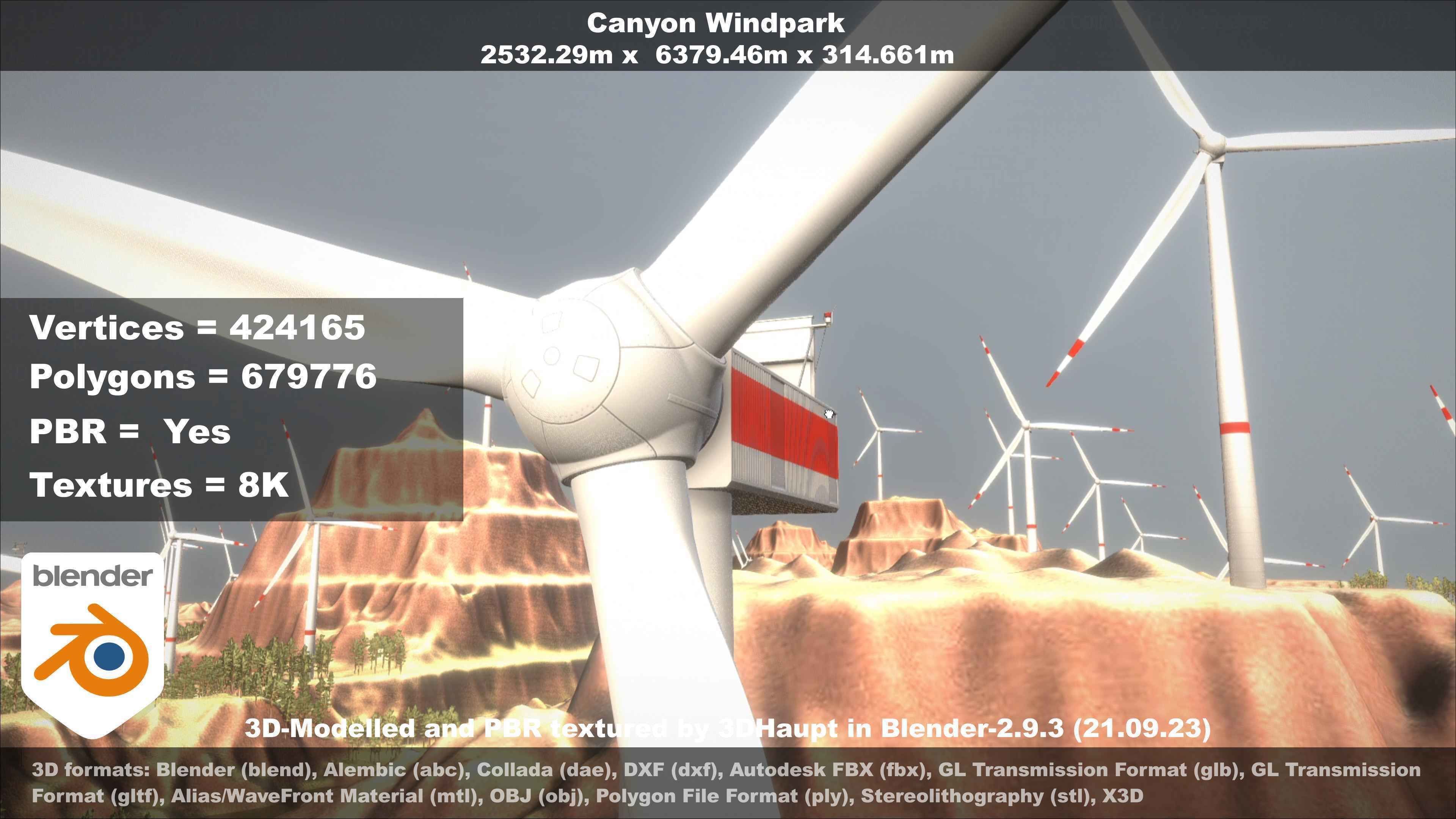 Canyon Windfarm Scene Low-poly 3D model_114