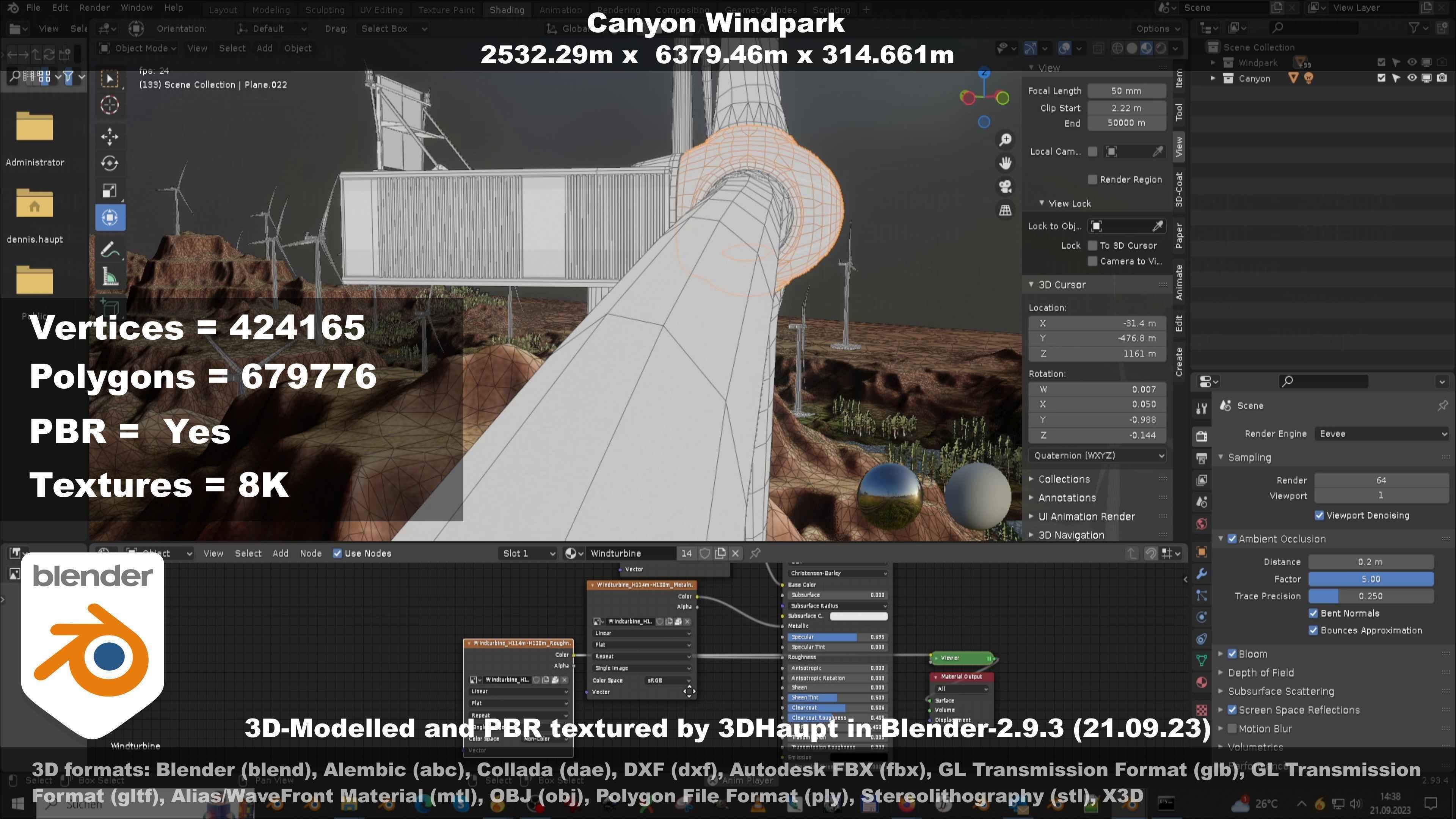 Canyon Windfarm Scene Low-poly 3D model_135