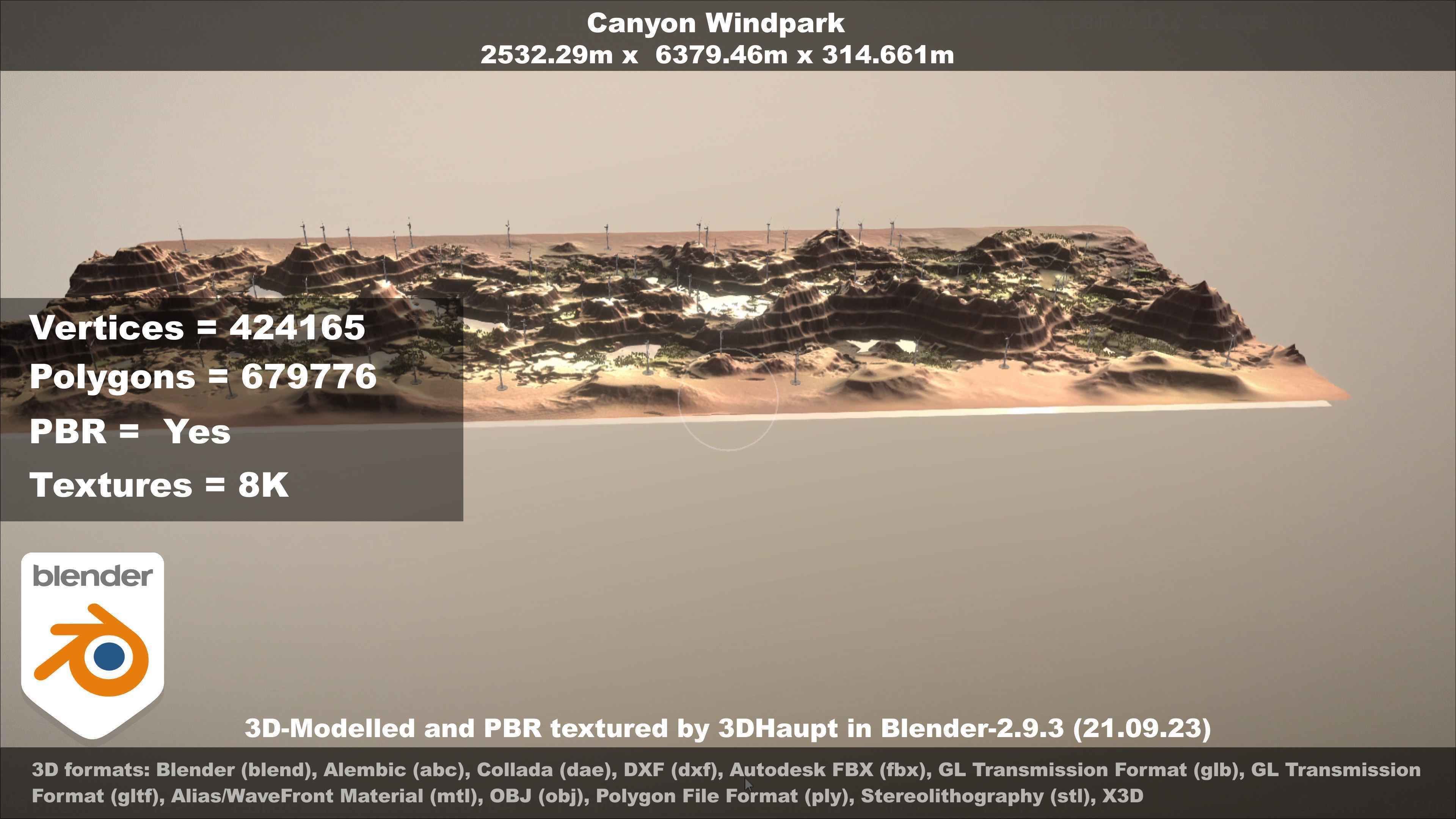 Canyon Windfarm Scene Low-poly 3D model_108