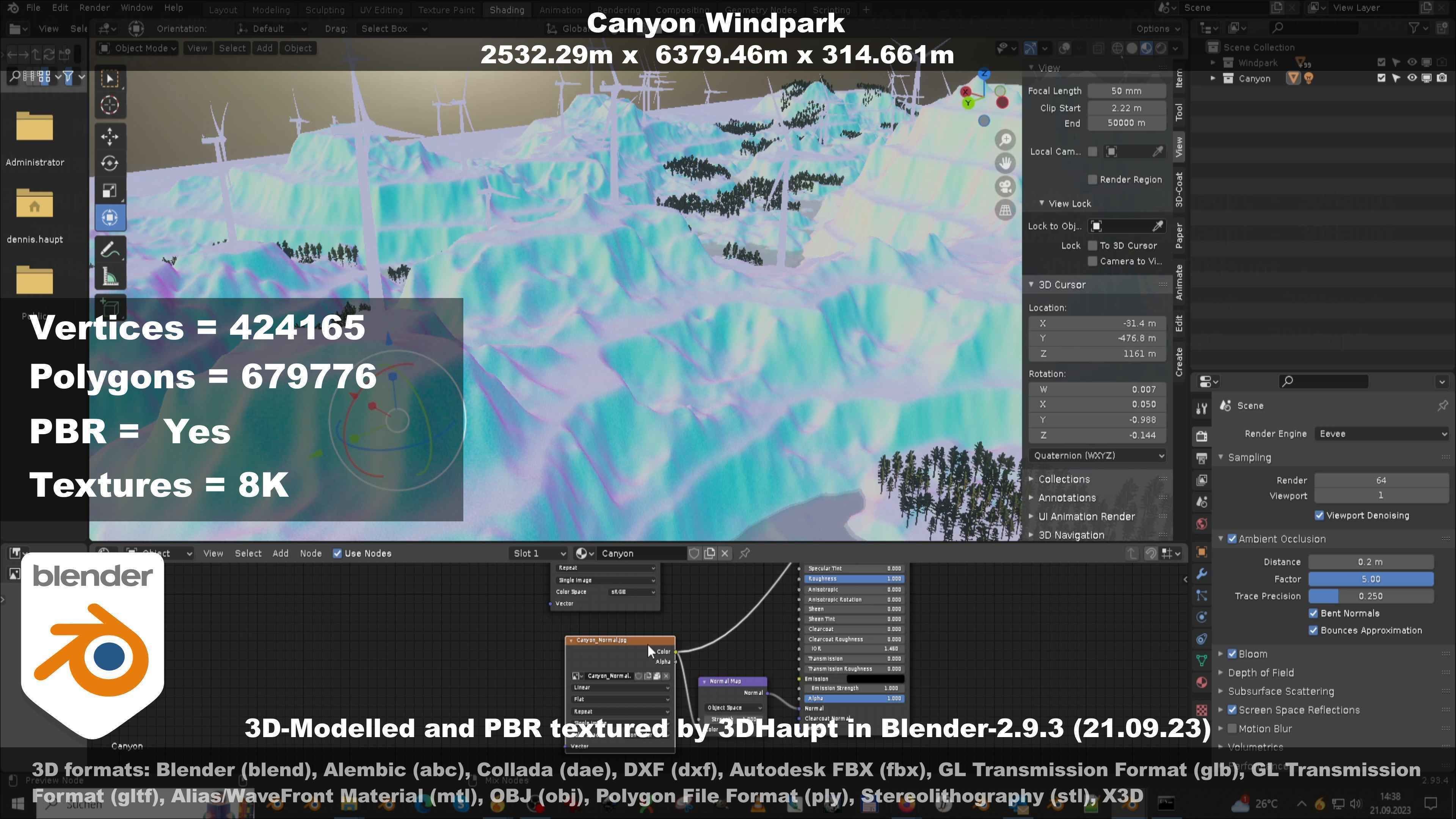 Canyon Windfarm Scene Low-poly 3D model_118
