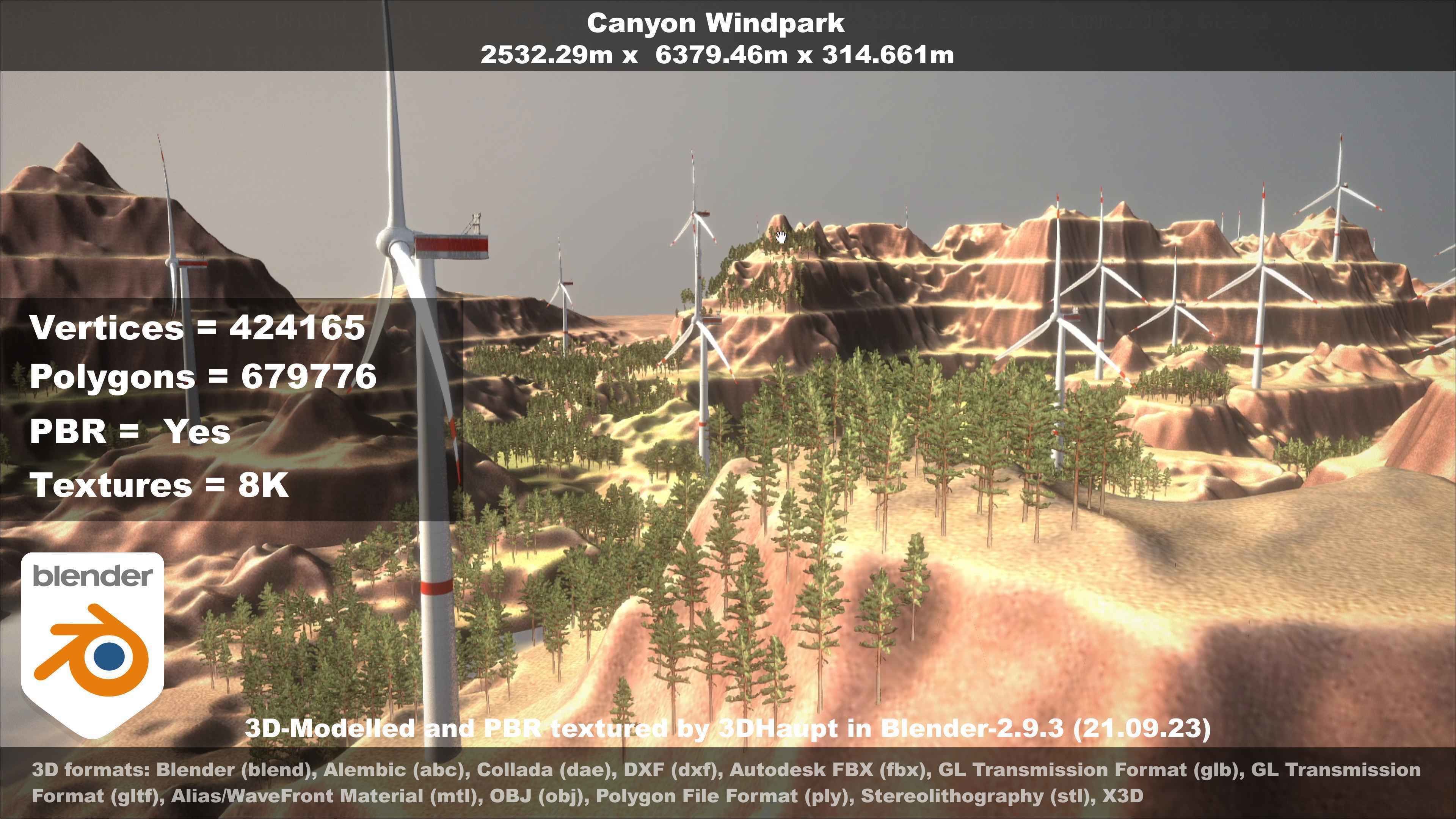 Canyon Windfarm Scene Low-poly 3D model_84