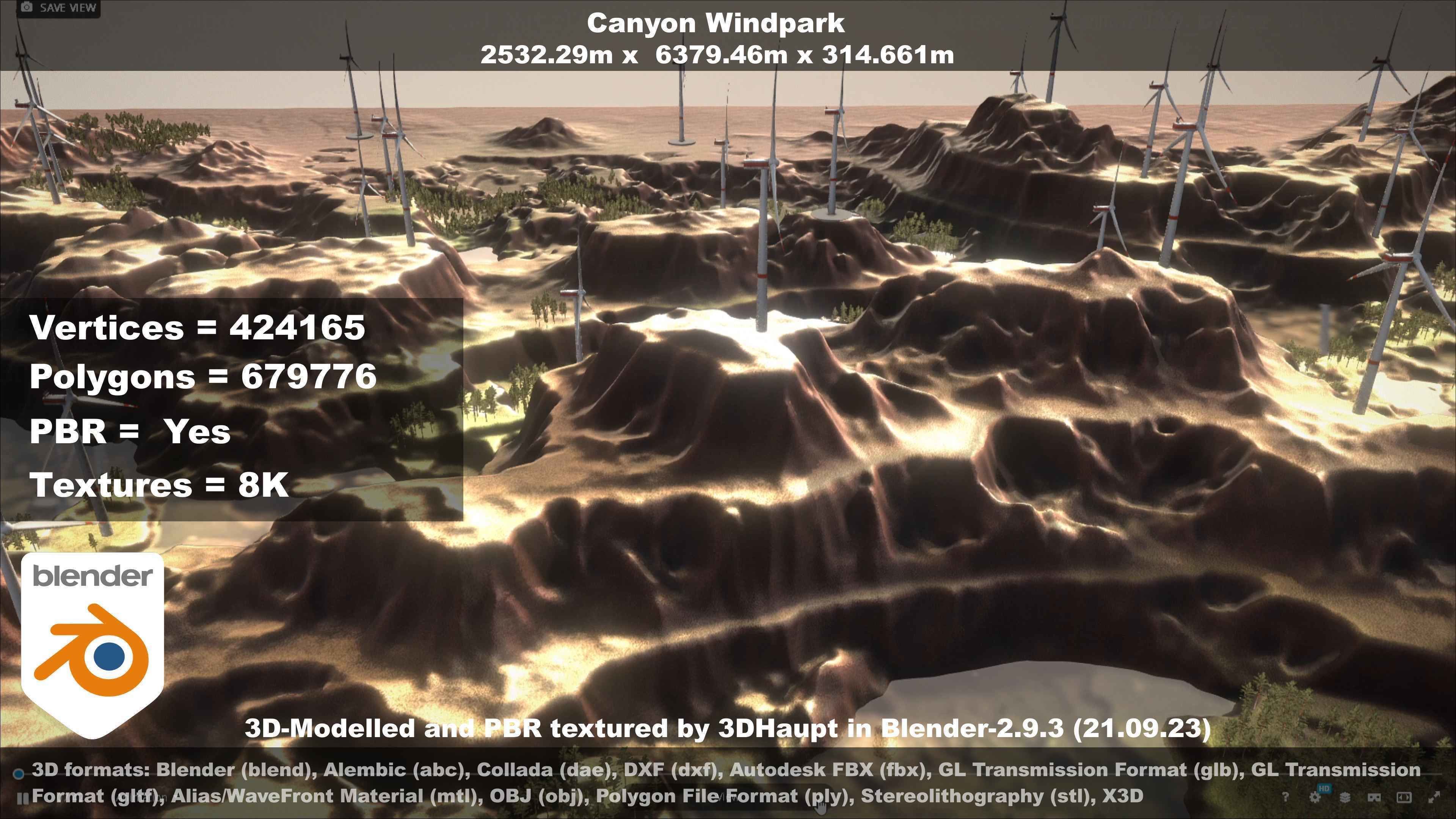 Canyon Windfarm Scene Low-poly 3D model_83