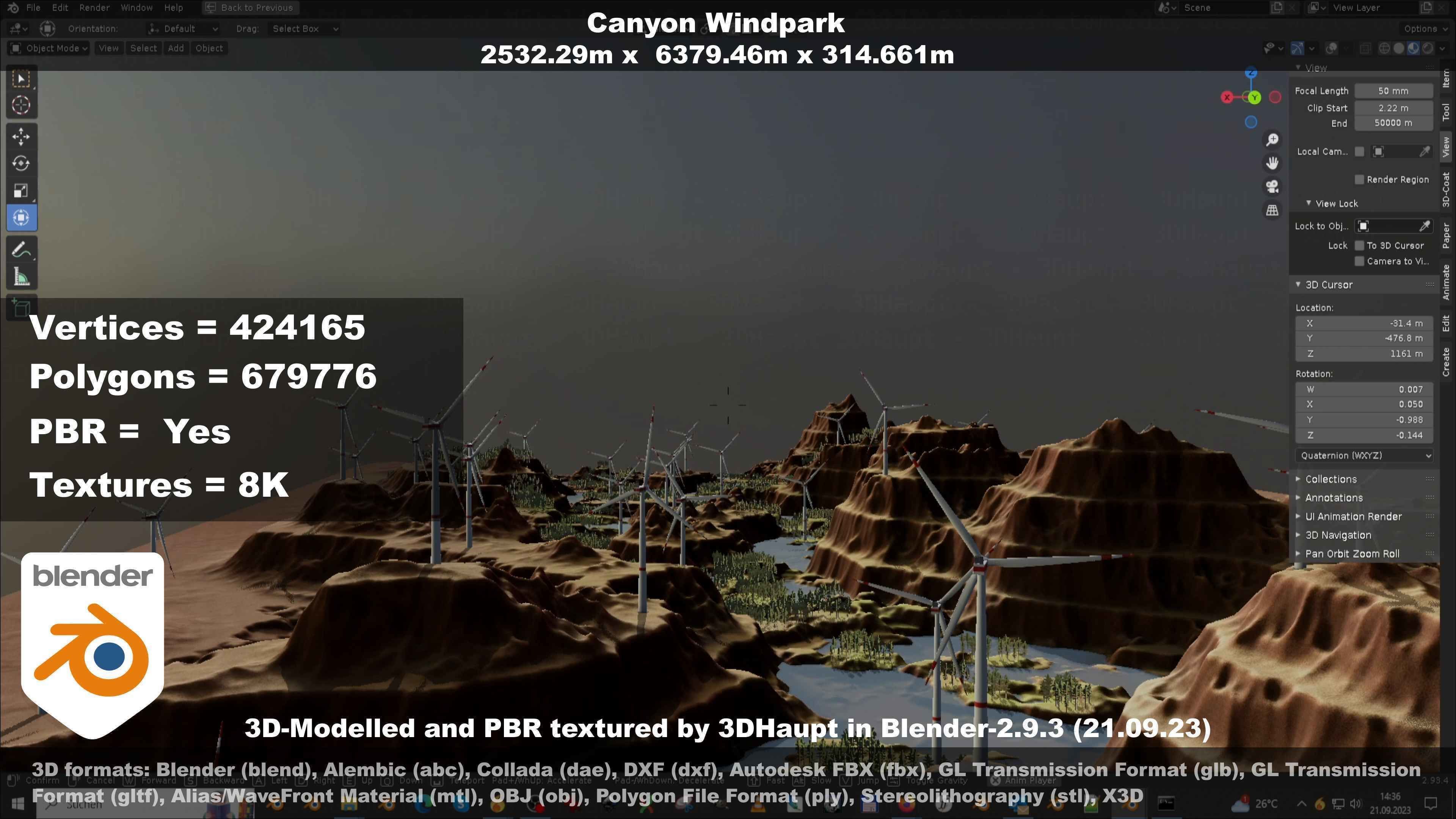 Canyon Windfarm Scene Low-poly 3D model_106