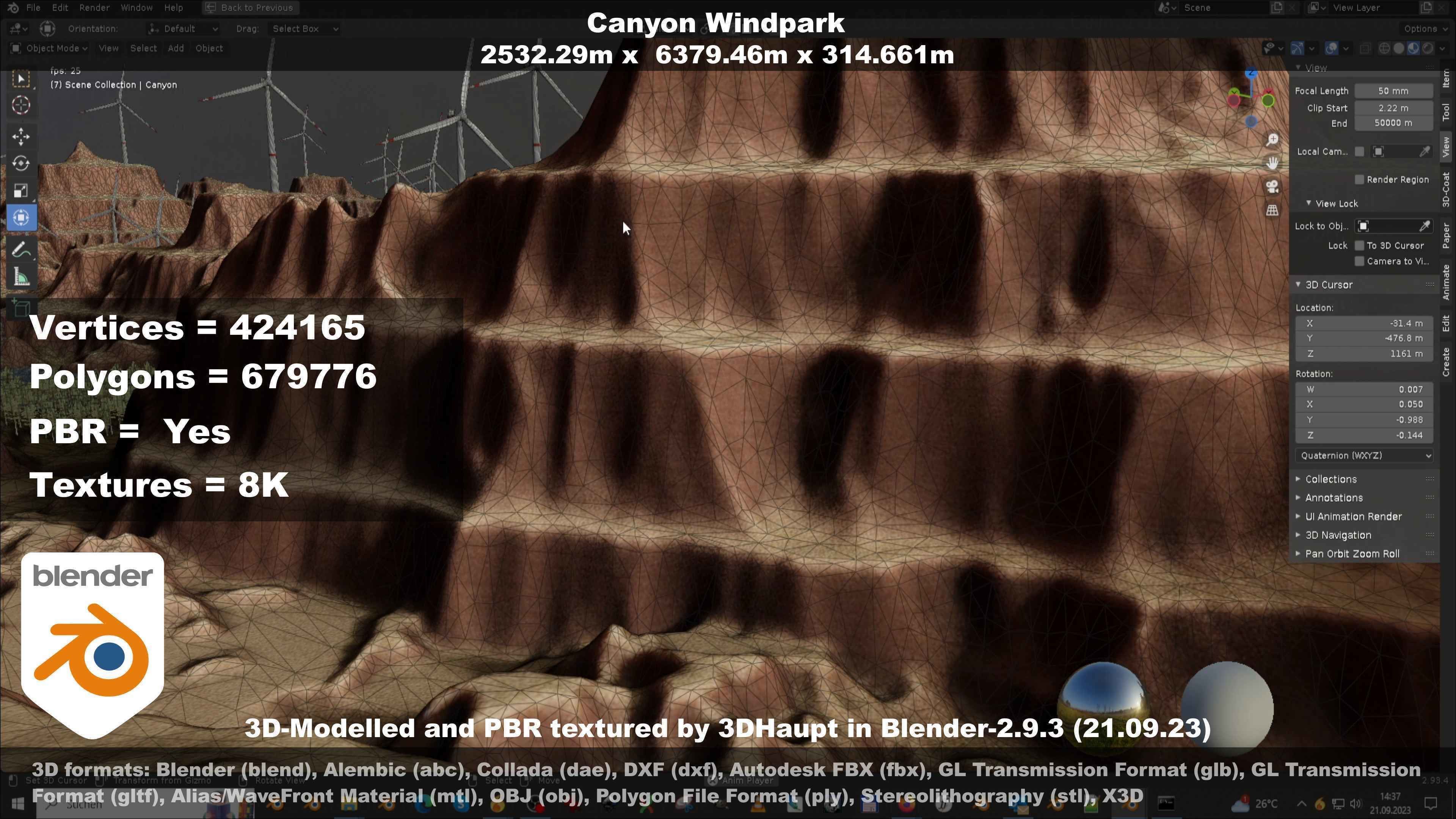 Canyon Windfarm Scene Low-poly 3D model_72