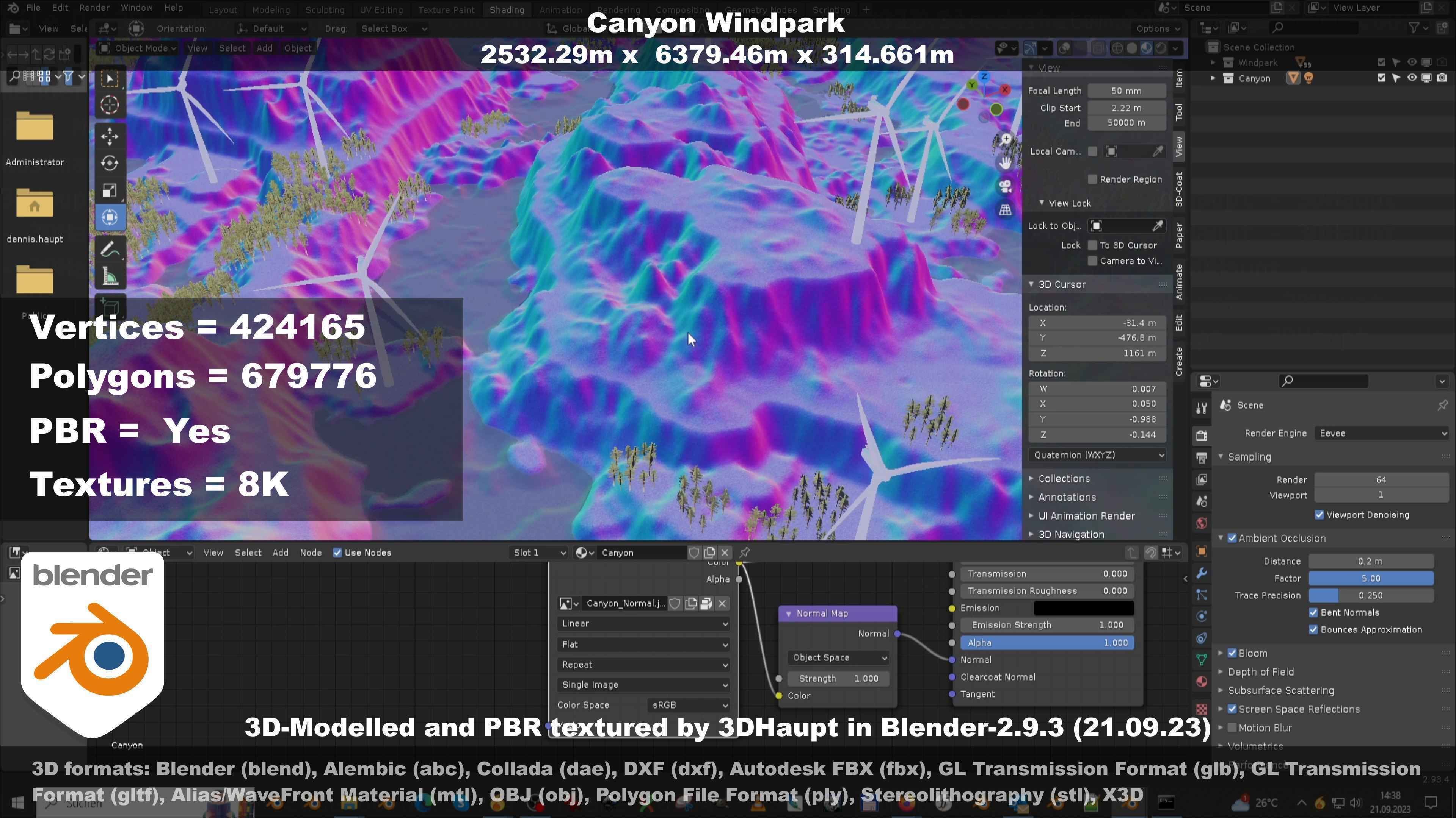 Canyon Windfarm Scene Low-poly 3D model_137