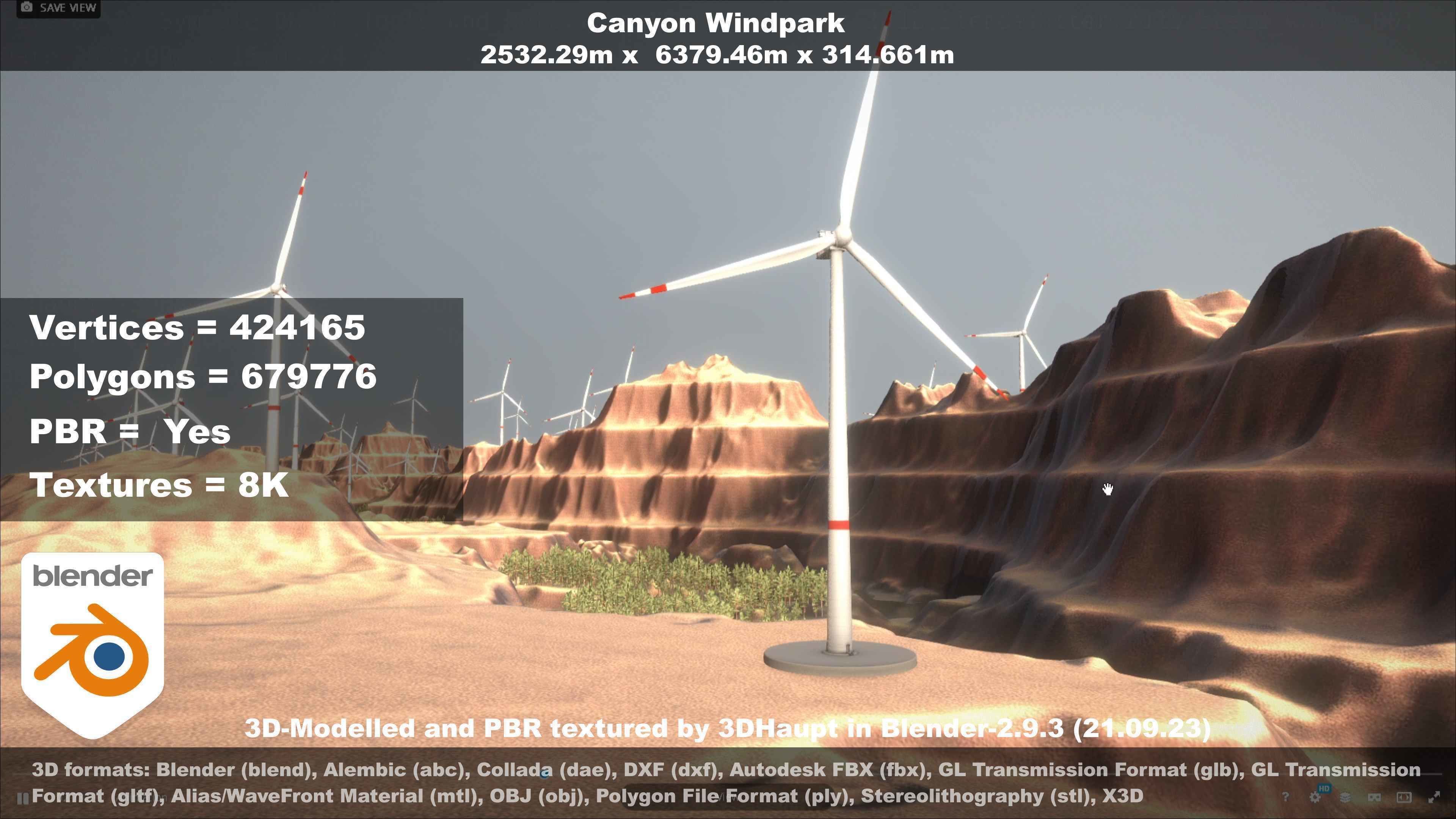 Canyon Windfarm Scene Low-poly 3D model_111