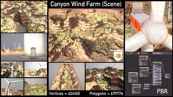 Canyon Windfarm Scene Low-poly 3D model