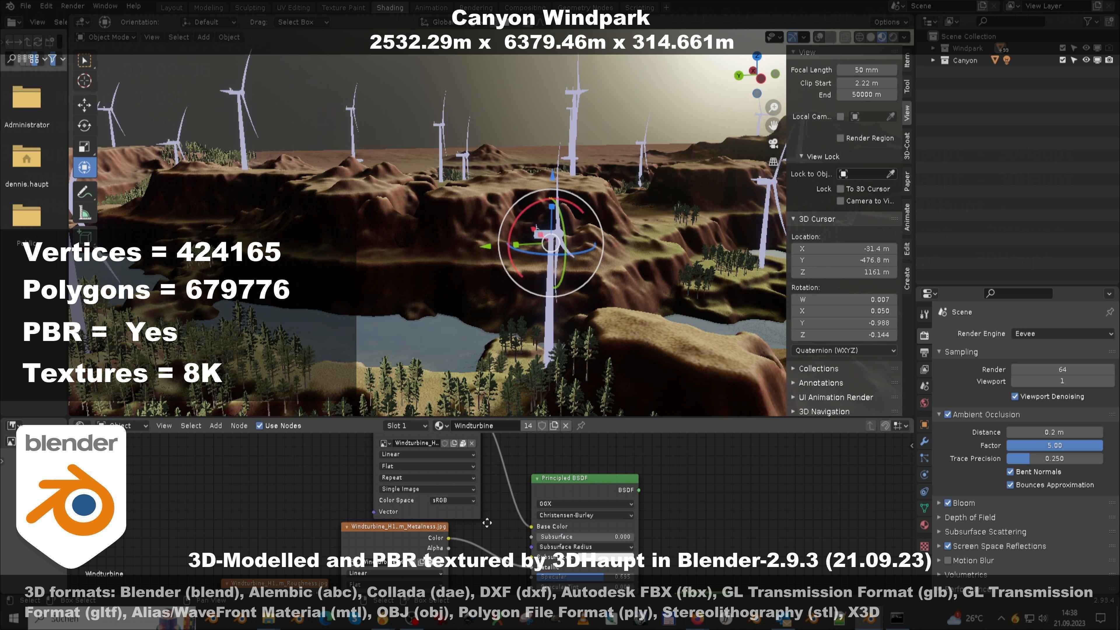 Canyon Windfarm Scene Low-poly 3D model_141