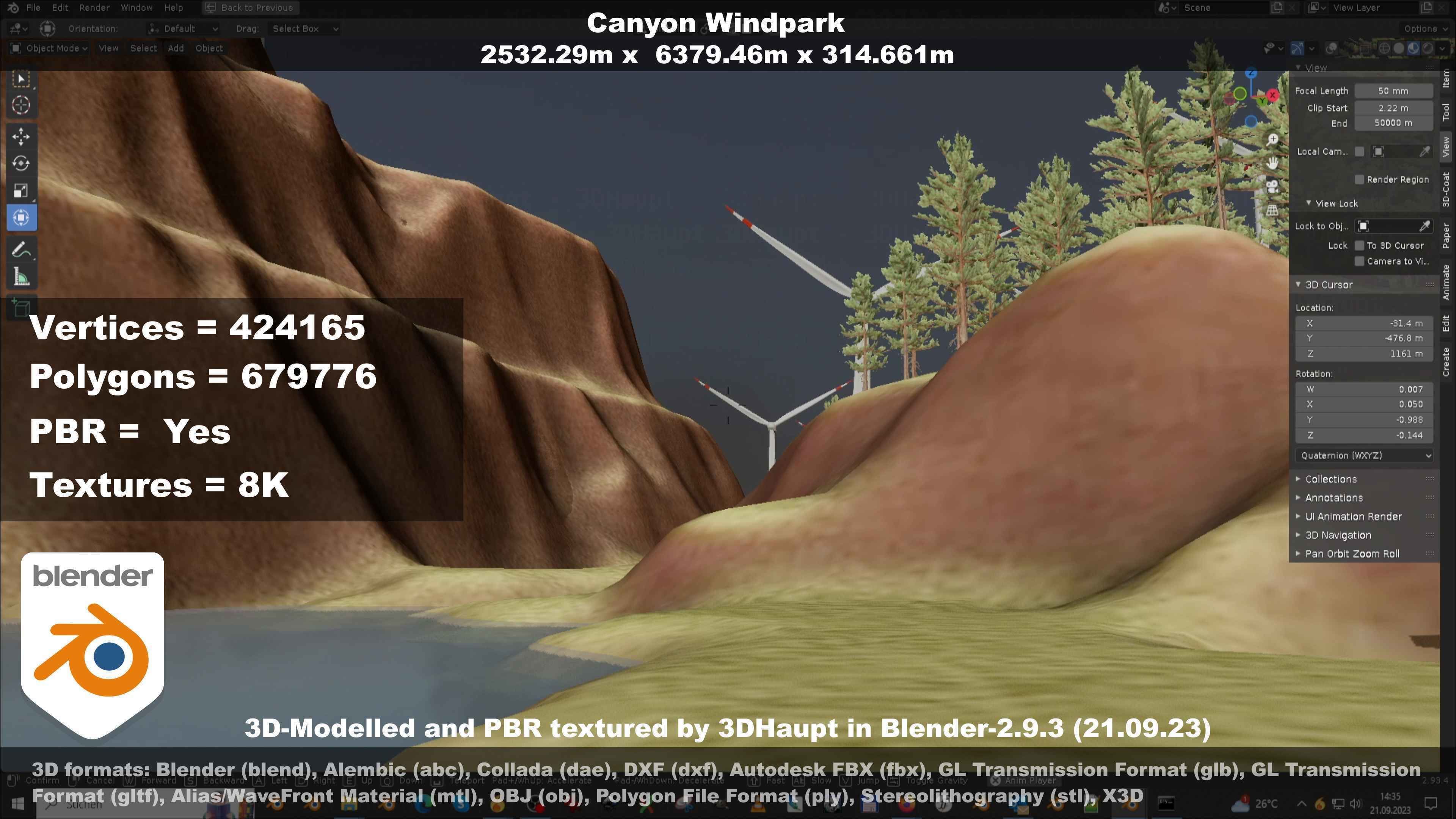 Canyon Windfarm Scene Low-poly 3D model_22