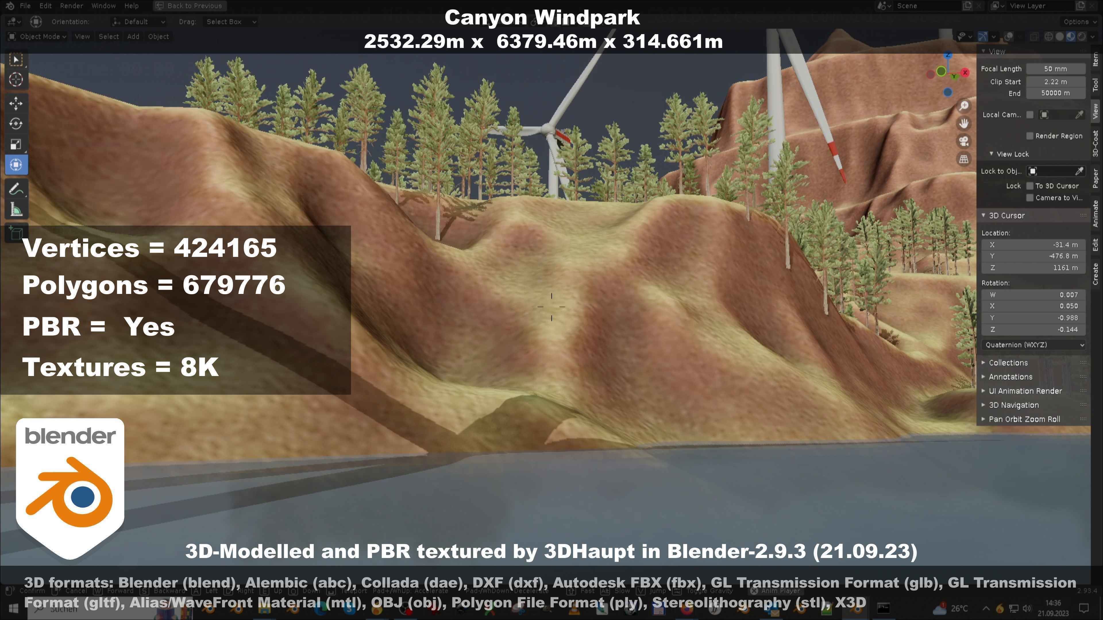 Canyon Windfarm Scene Low-poly 3D model_129