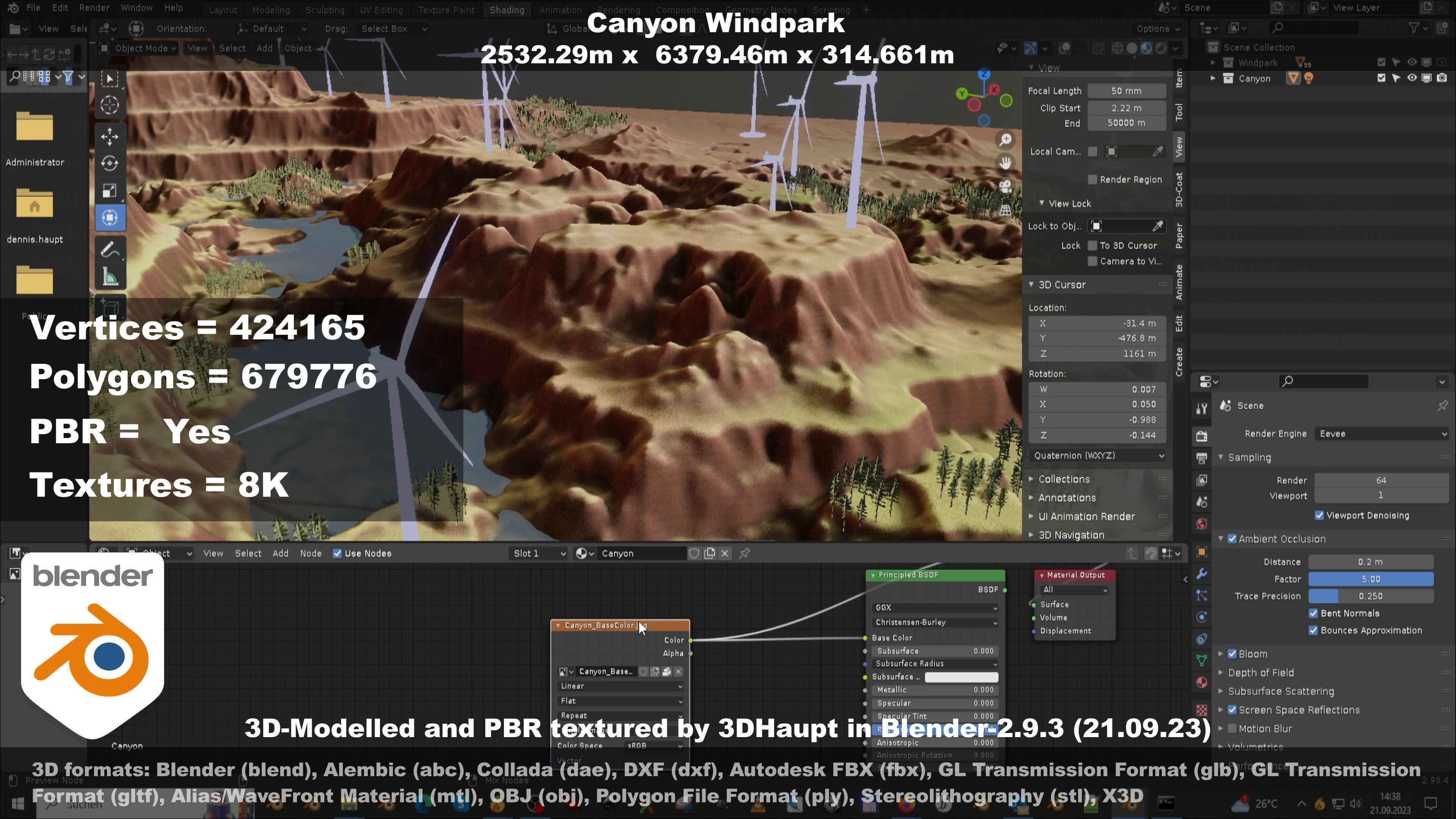 Canyon Windfarm Scene Low-poly 3D model_138