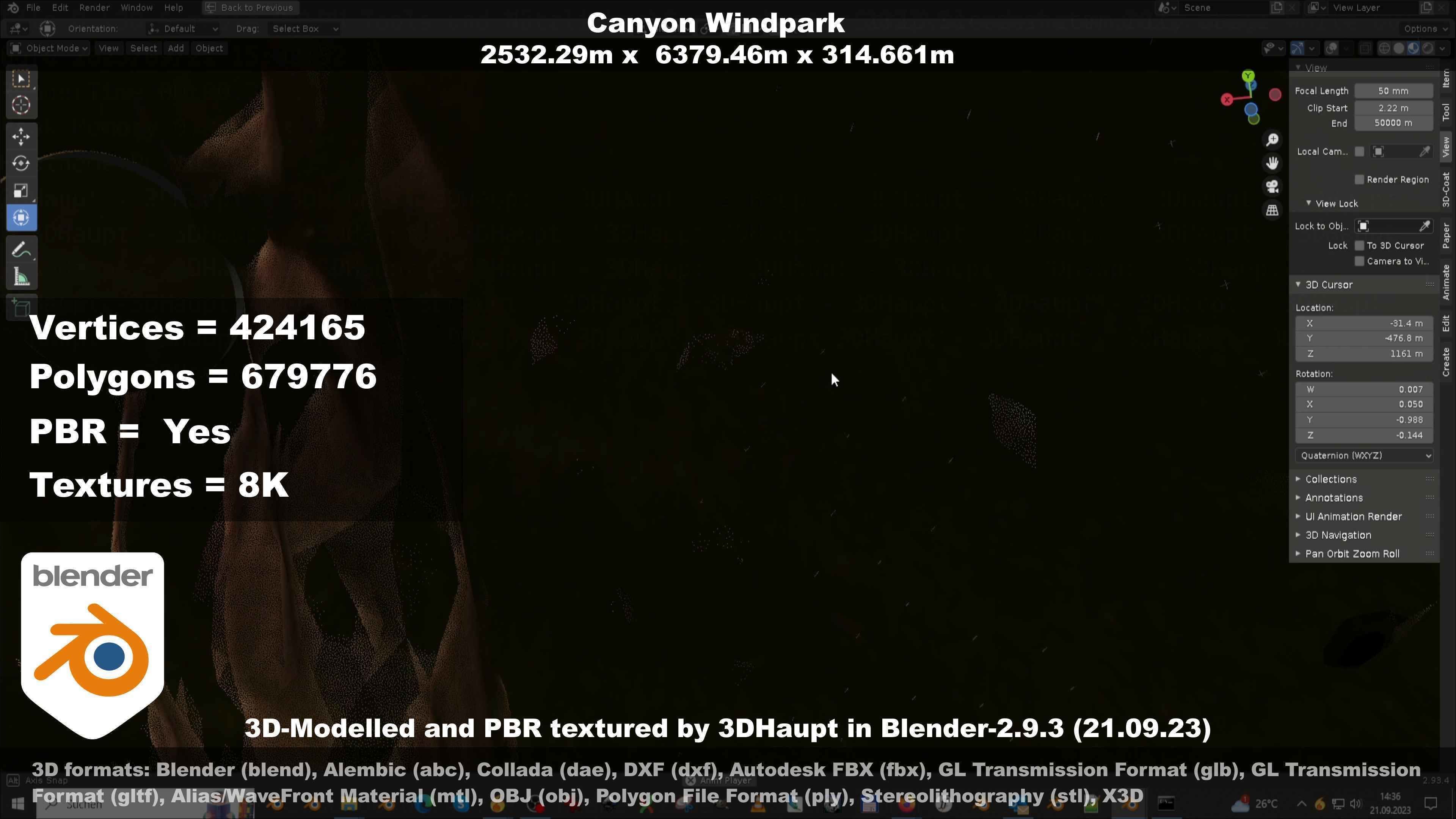 Canyon Windfarm Scene Low-poly 3D model_103