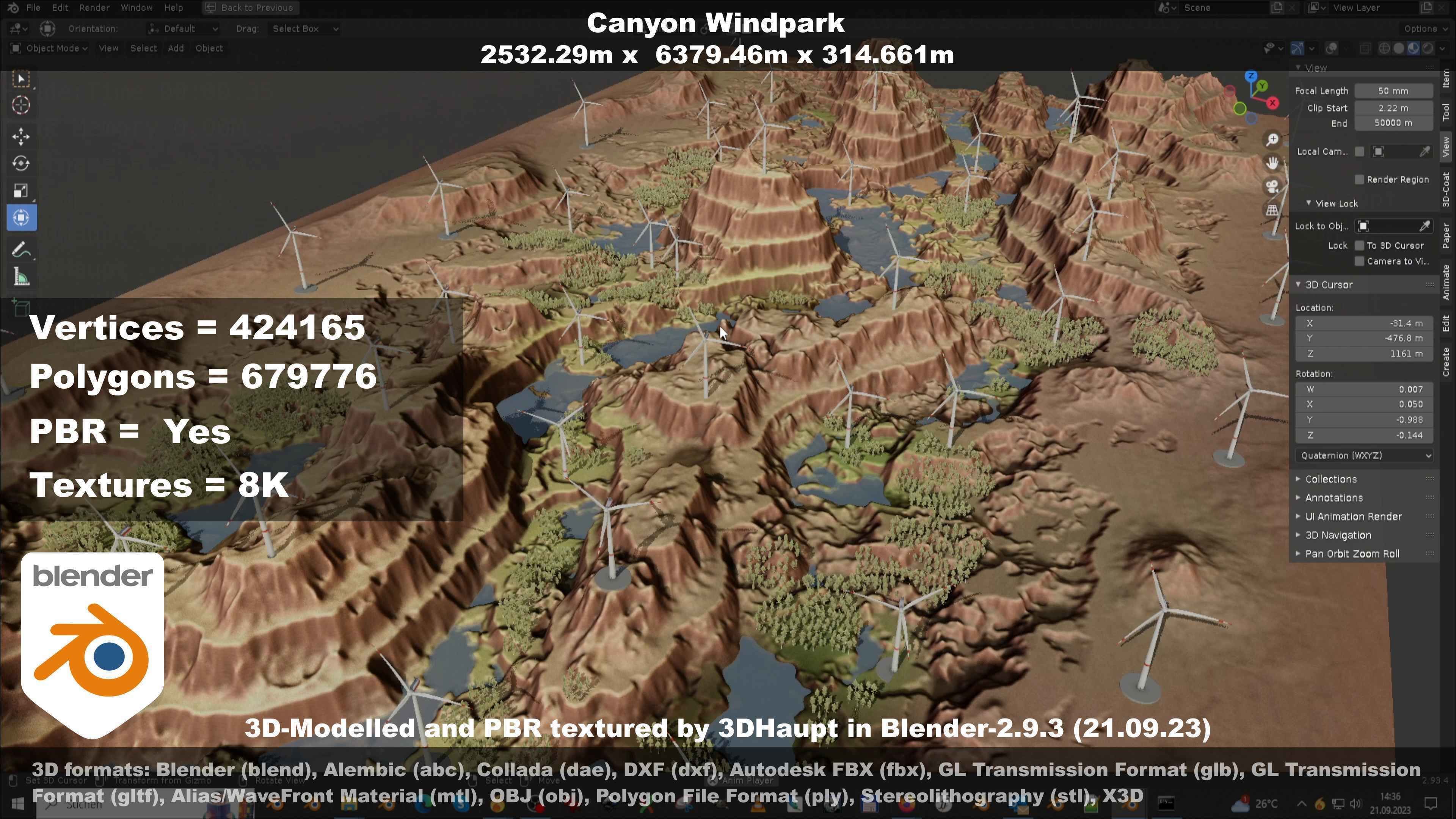 Canyon Windfarm Scene Low-poly 3D model_91