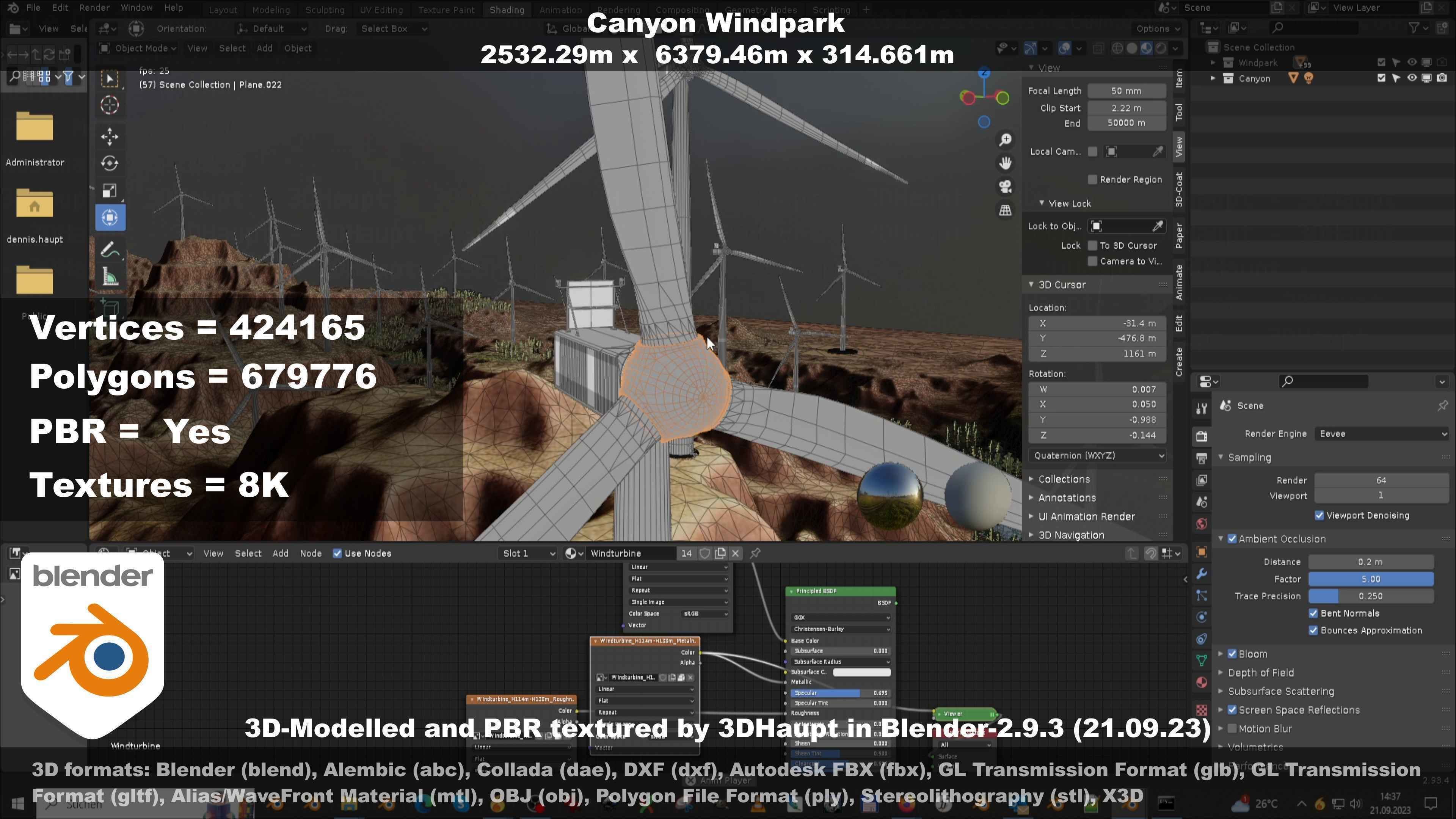 Canyon Windfarm Scene Low-poly 3D model_134