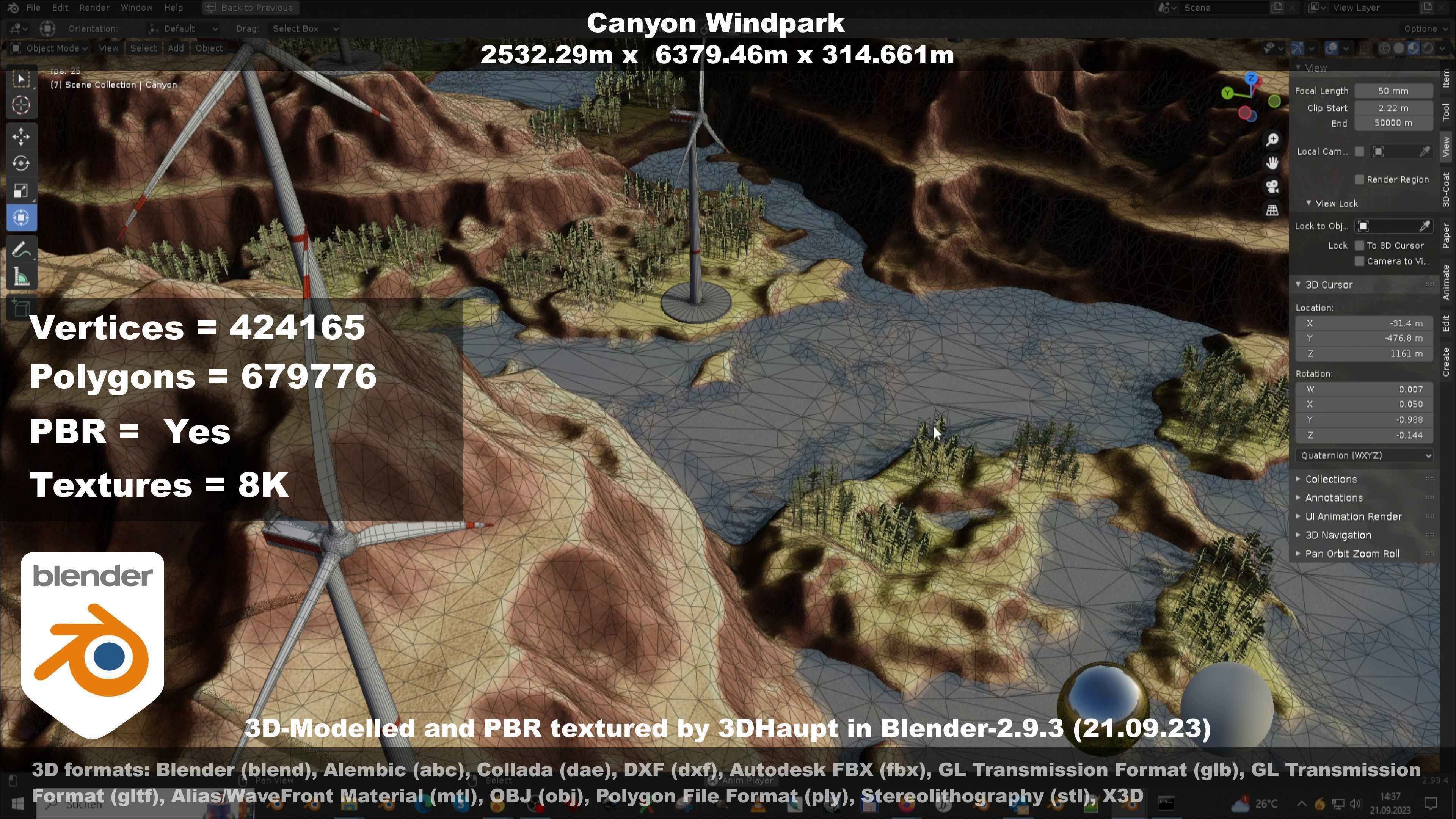 Canyon Windfarm Scene Low-poly 3D model_102