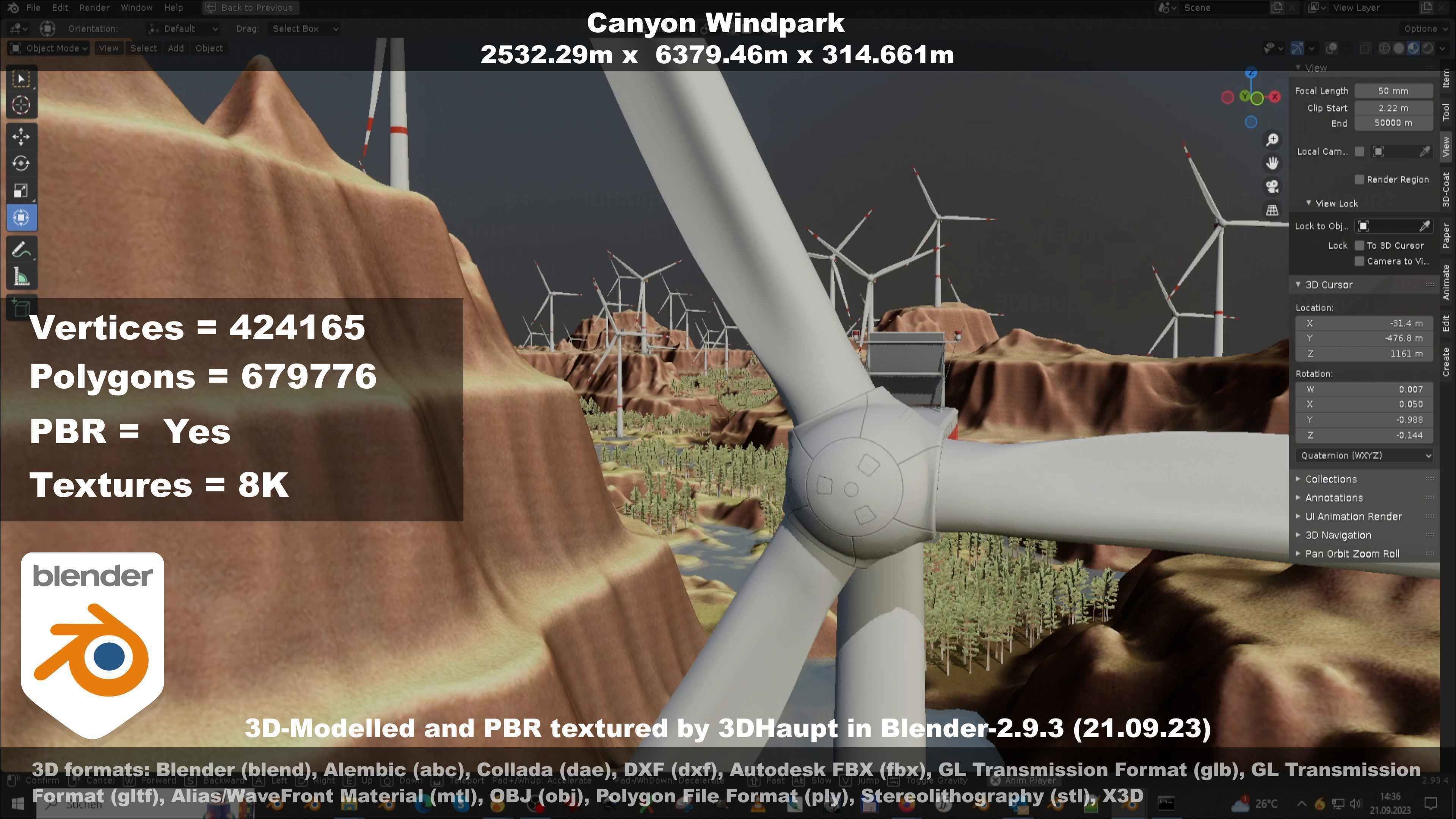 Canyon Windfarm Scene Low-poly 3D model_116