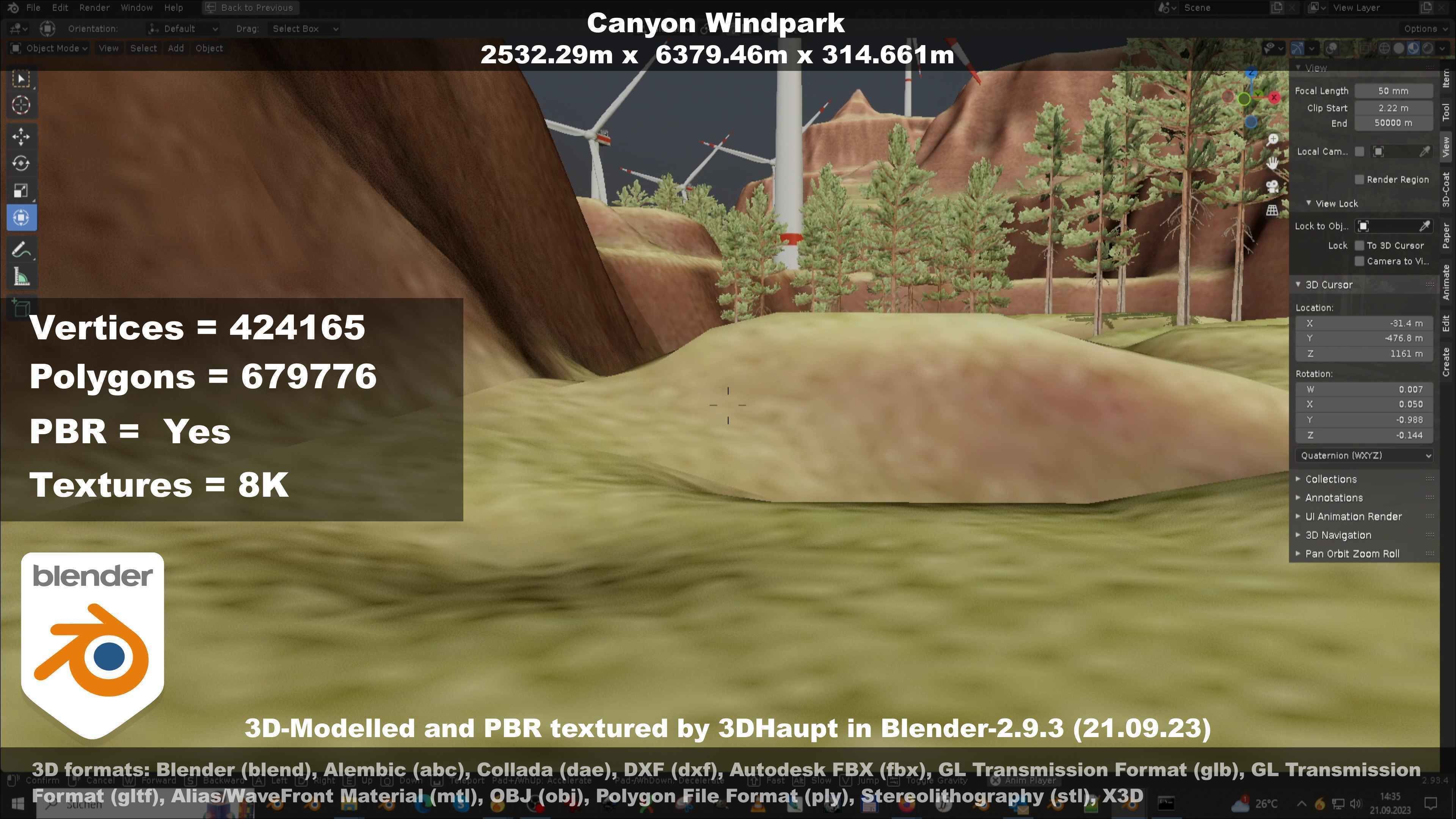 Canyon Windfarm Scene Low-poly 3D model_126