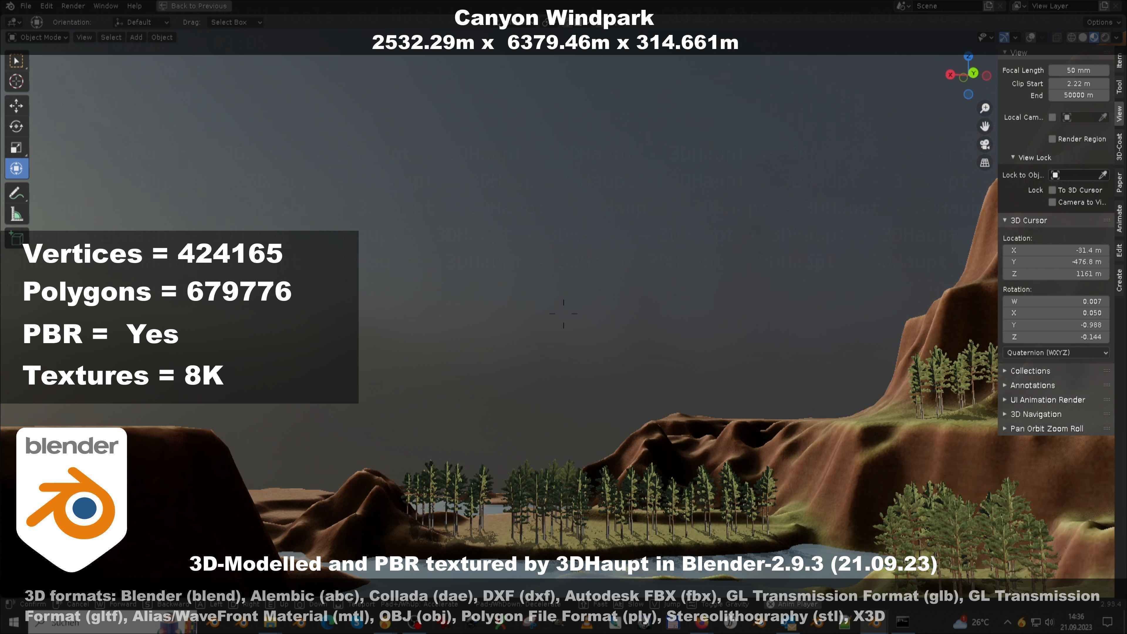 Canyon Windfarm Scene Low-poly 3D model_104