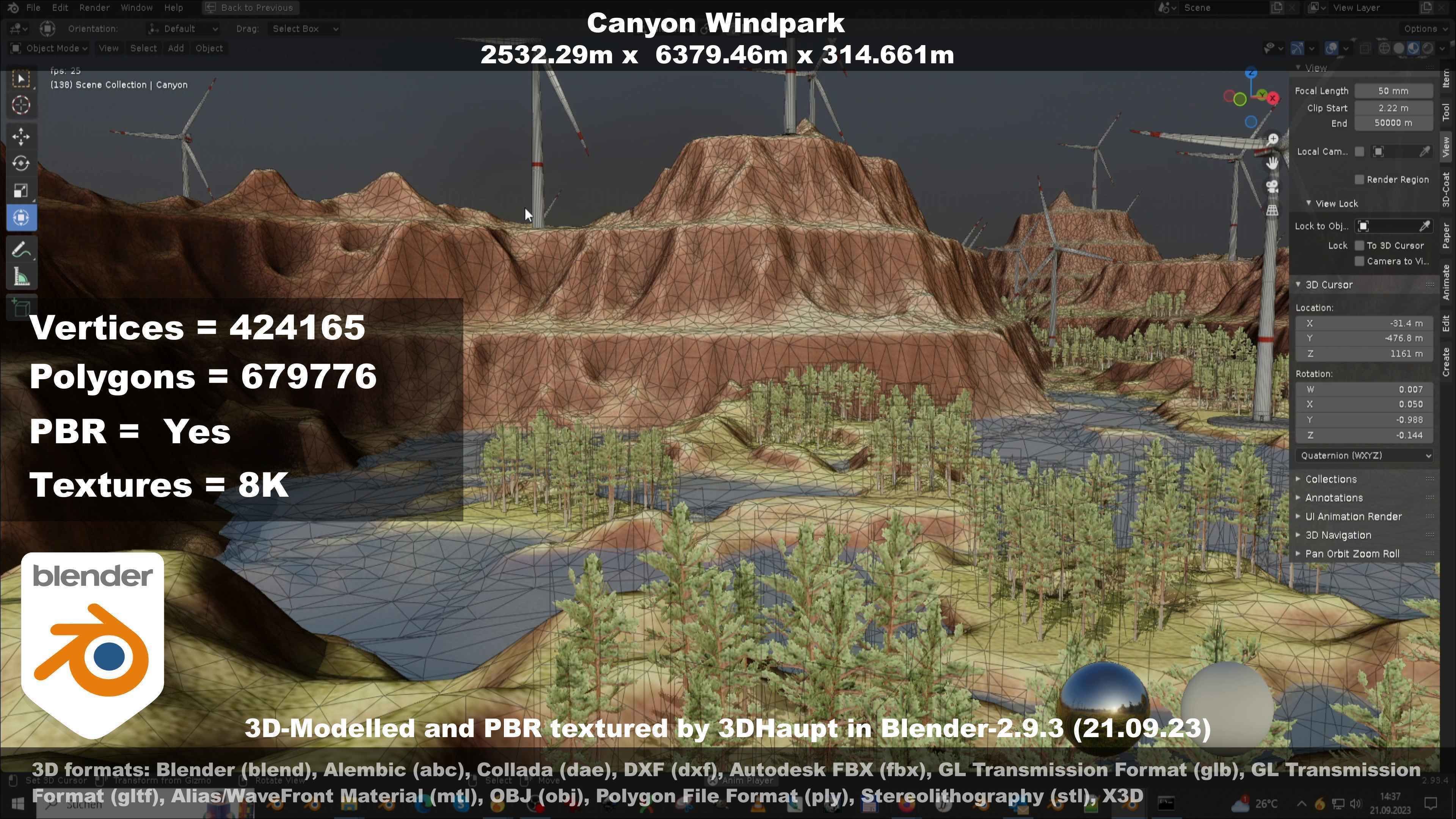 Canyon Windfarm Scene Low-poly 3D model_100